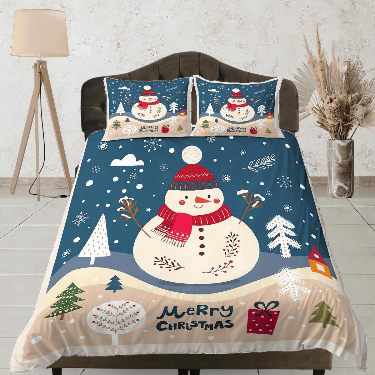 daintyduvet Christmas Duvet Cover Set with Pillows Snow Man Winter Dorm Bedding Comforter Cover Christmas Gift