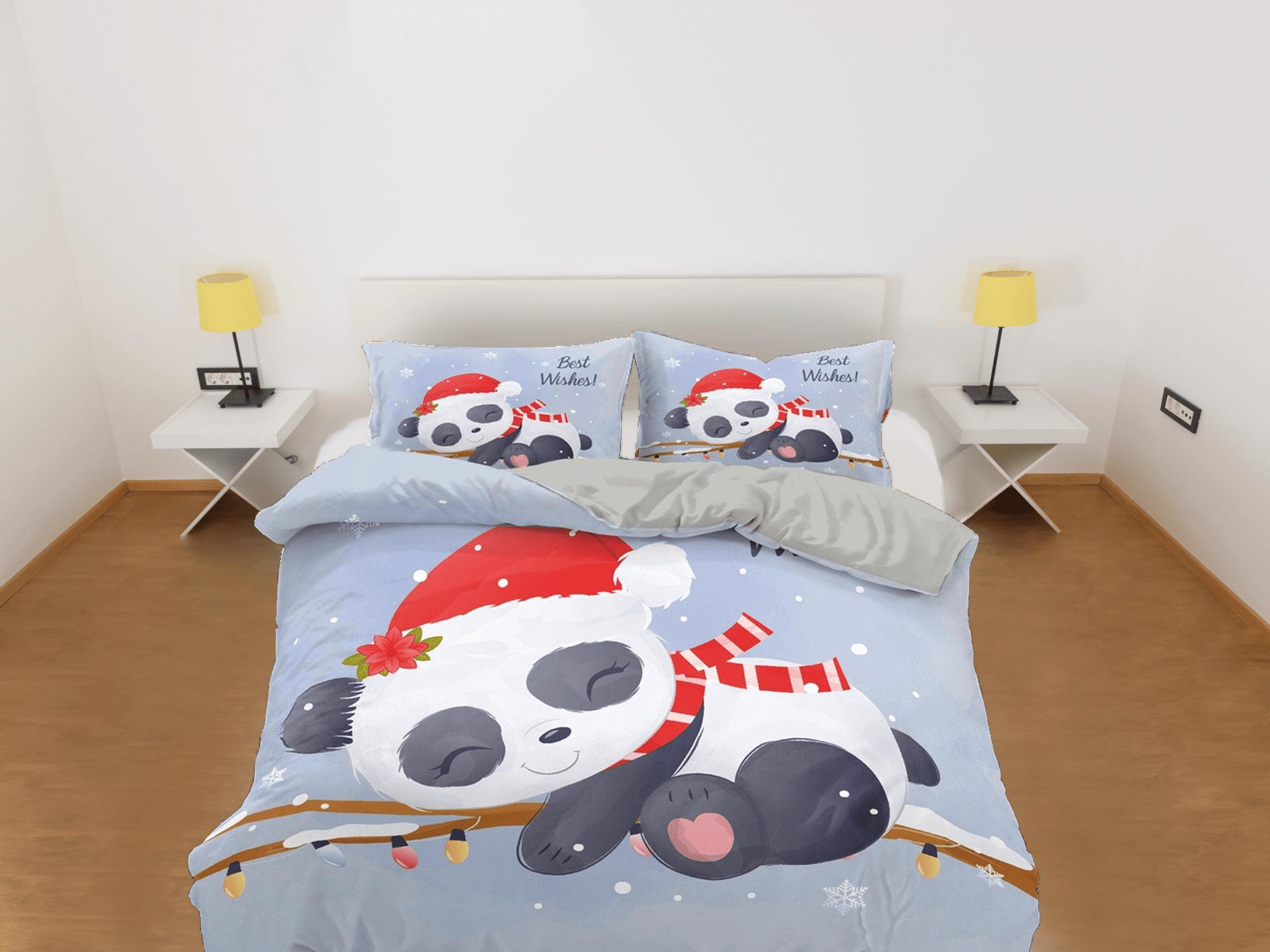 daintyduvet Christmas Panda Duvet Cover Set Cute Bedspread, Kids Bedding with Pillowcase