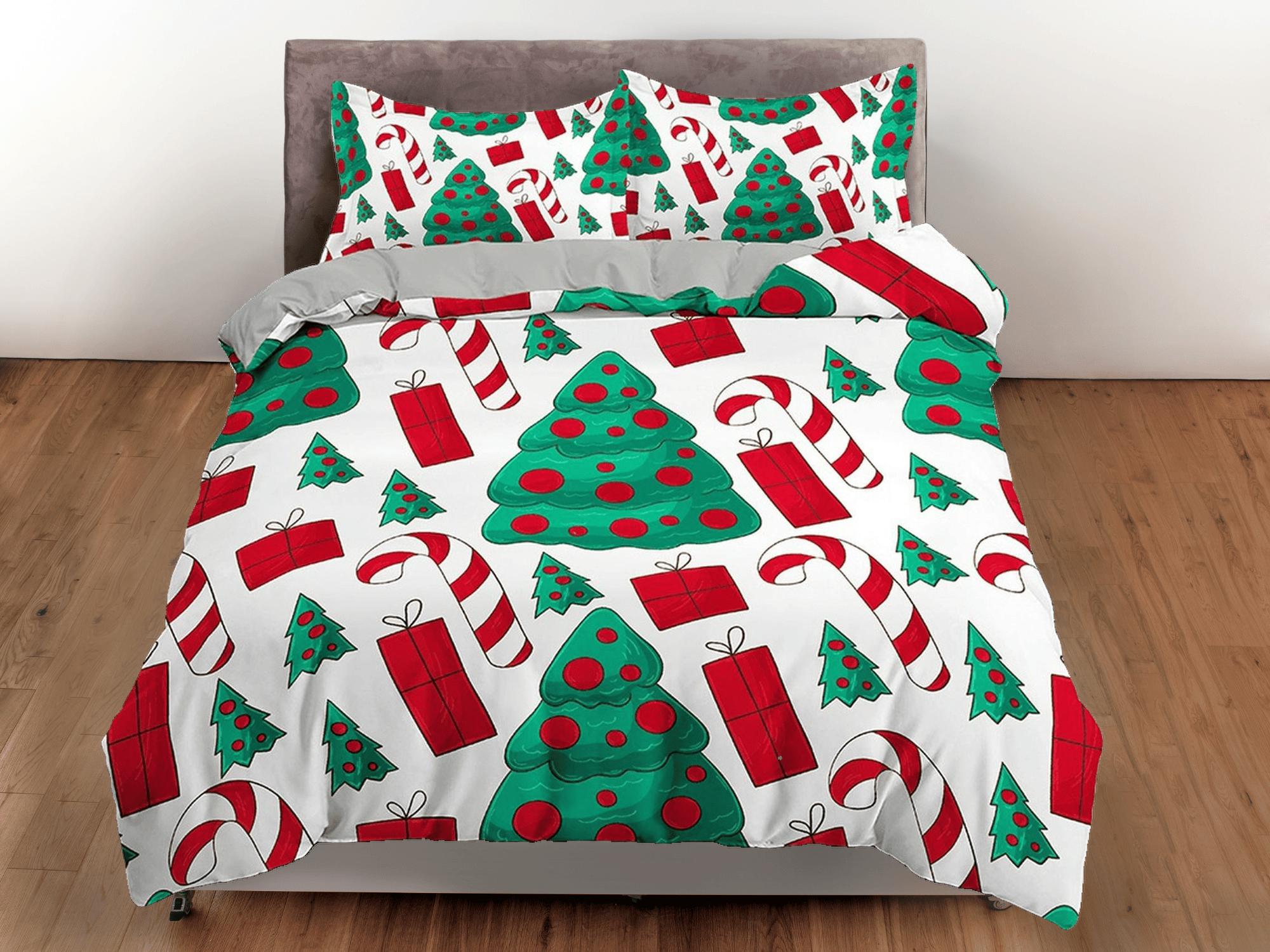daintyduvet Christmas tree and candy cane duvet cover set, christmas full size bedding & pillowcase, college bedding, crib toddler bedding, holiday gift