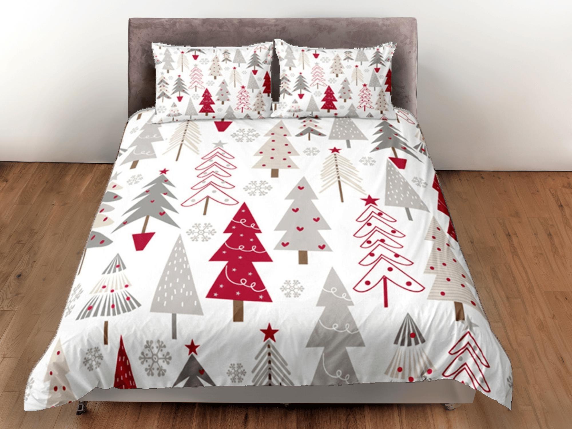 daintyduvet Christmas Tree Duvet Cover Set, Red Bedspread Holiday Gift Bedding Set
