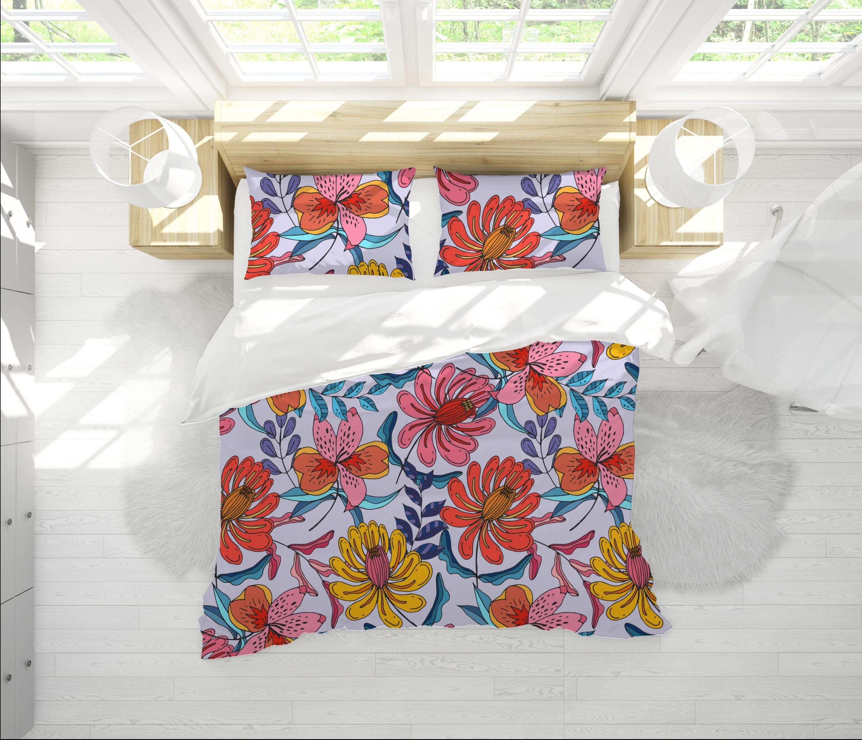 daintyduvet Chrysanthemum Colorful Duvet Cover | Beautiful Bedding Set with Spider Mum Flower Design