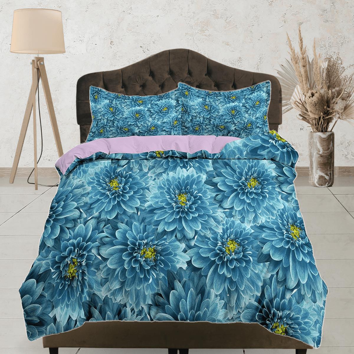 daintyduvet Chrysanthemum floral bedding, luxury duvet cover queen, king, boho duvet, designer bedding, aesthetic bedding, maximalist decor blue bedding