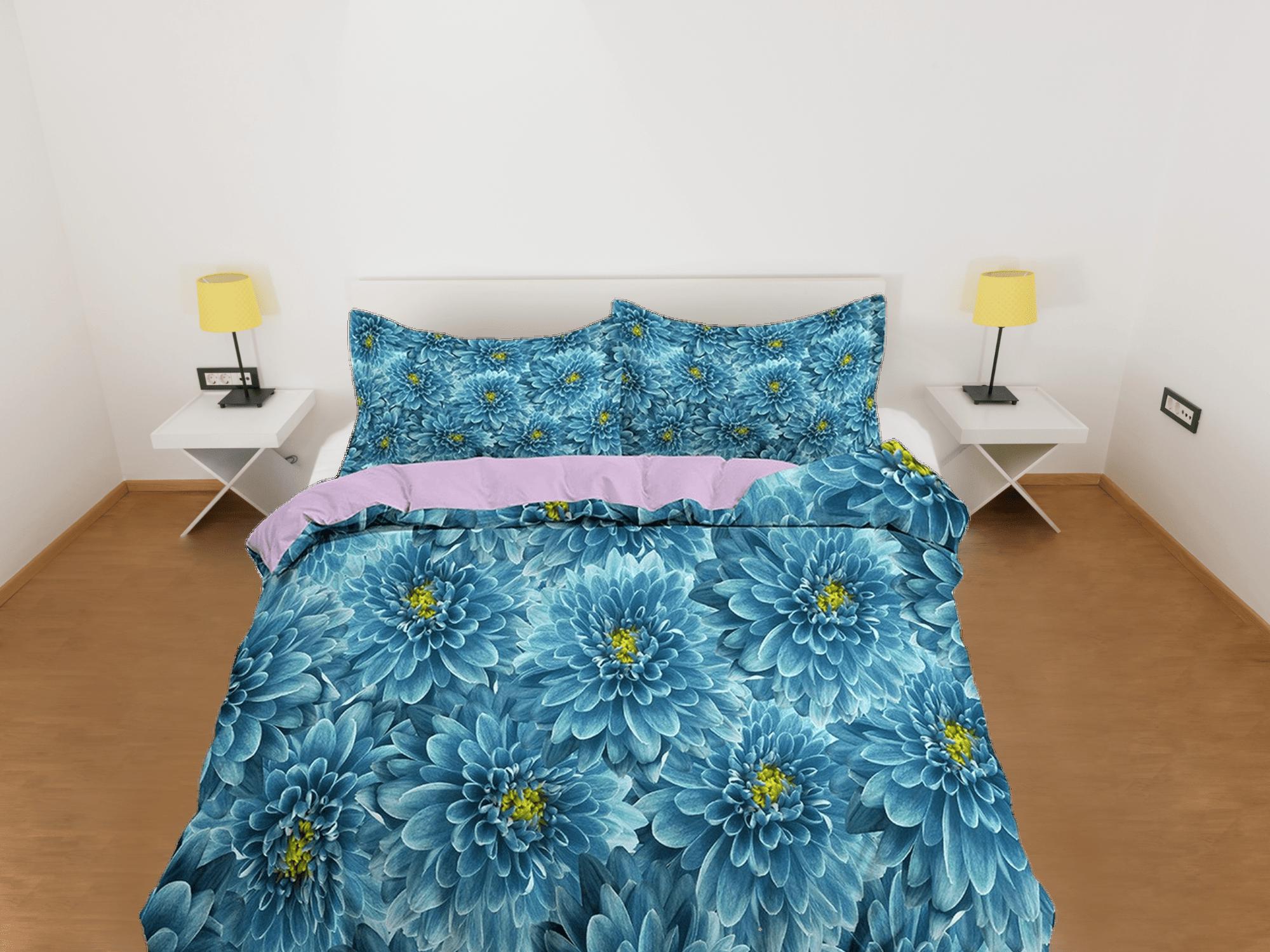daintyduvet Chrysanthemum floral bedding, luxury duvet cover queen, king, boho duvet, designer bedding, aesthetic bedding, maximalist decor blue bedding
