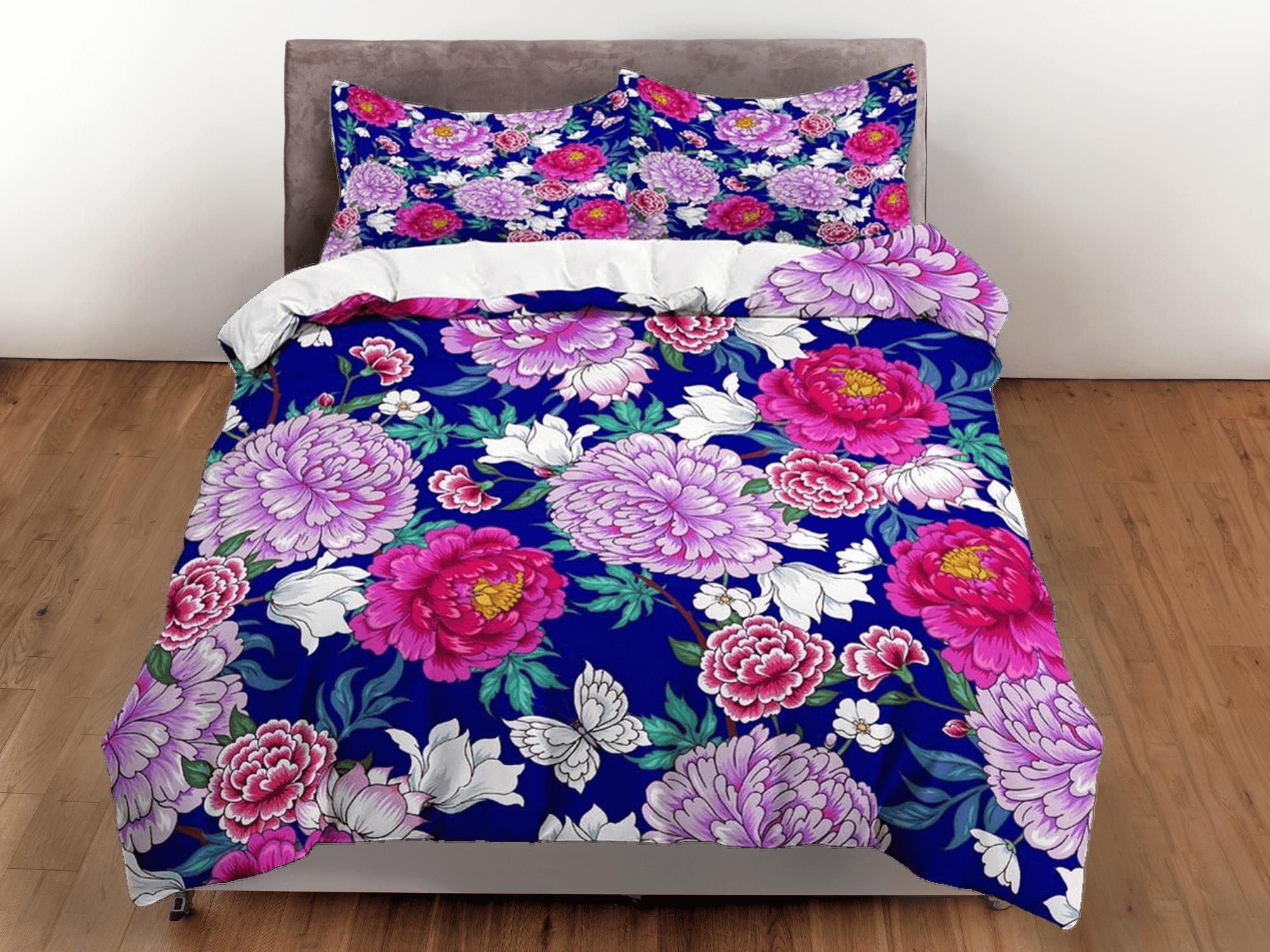 daintyduvet Chrysanthemum floral bedding, luxury purple duvet cover queen, king, boho duvet, designer bedding, aesthetic bedding, maximalist decor
