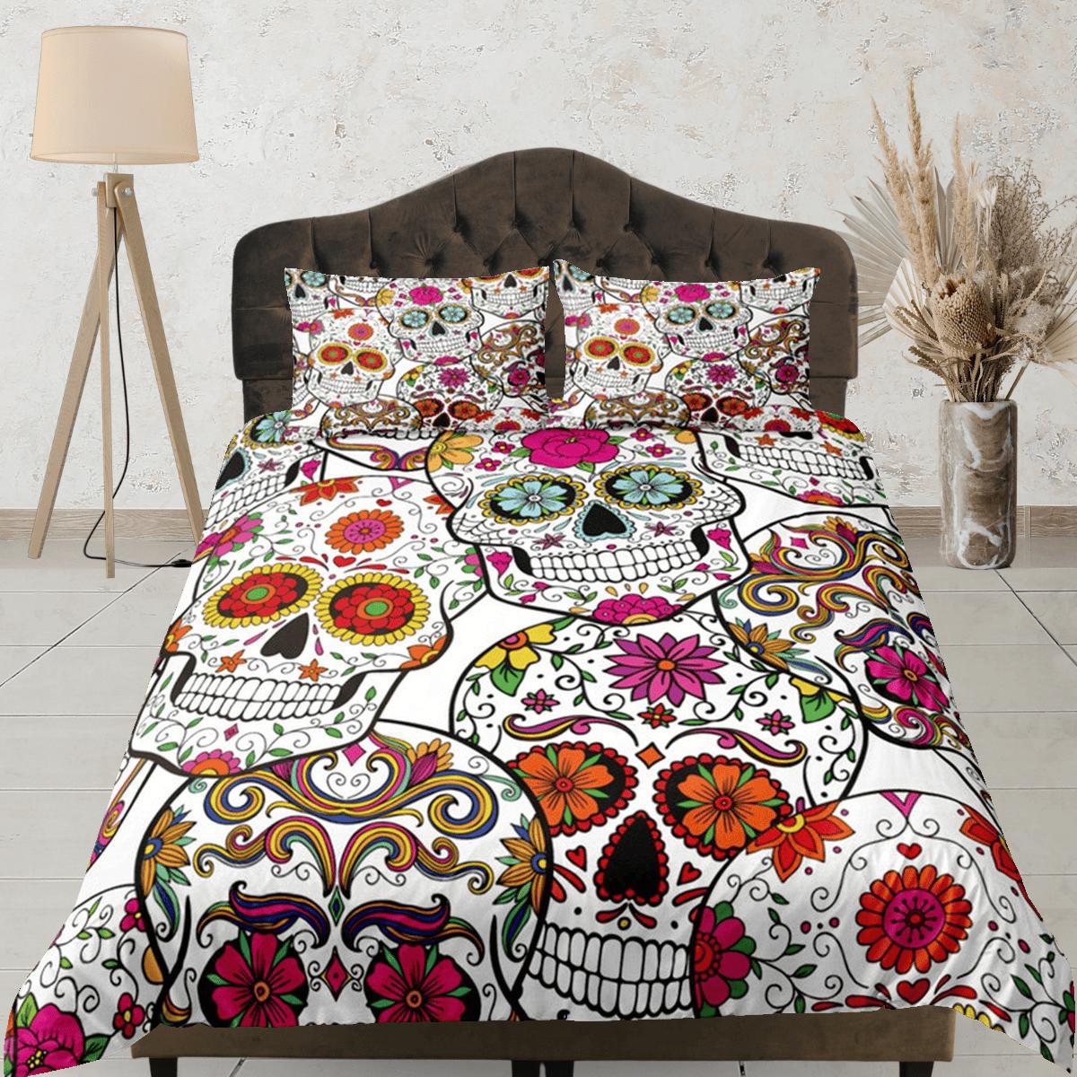 daintyduvet Cinco de Mayo Skull Duvet Cover Set Colorful Bedspread Dorm Bedding Pillowcase Bedding Mexican Design