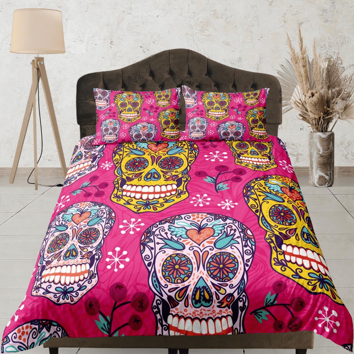 daintyduvet Cinco de Mayo Skull Duvet Cover Set Colorful Bedspread Dorm Bedding Pillowcase Bedding Mexican Design