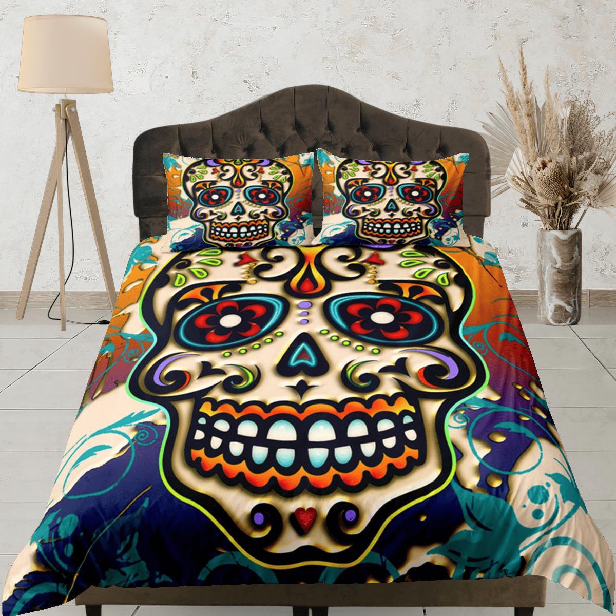 daintyduvet Cinco de Mayo Skull Duvet Cover Set Colorful Bedspread Dorm Bedding Pillowcase Bedding Mexican Design
