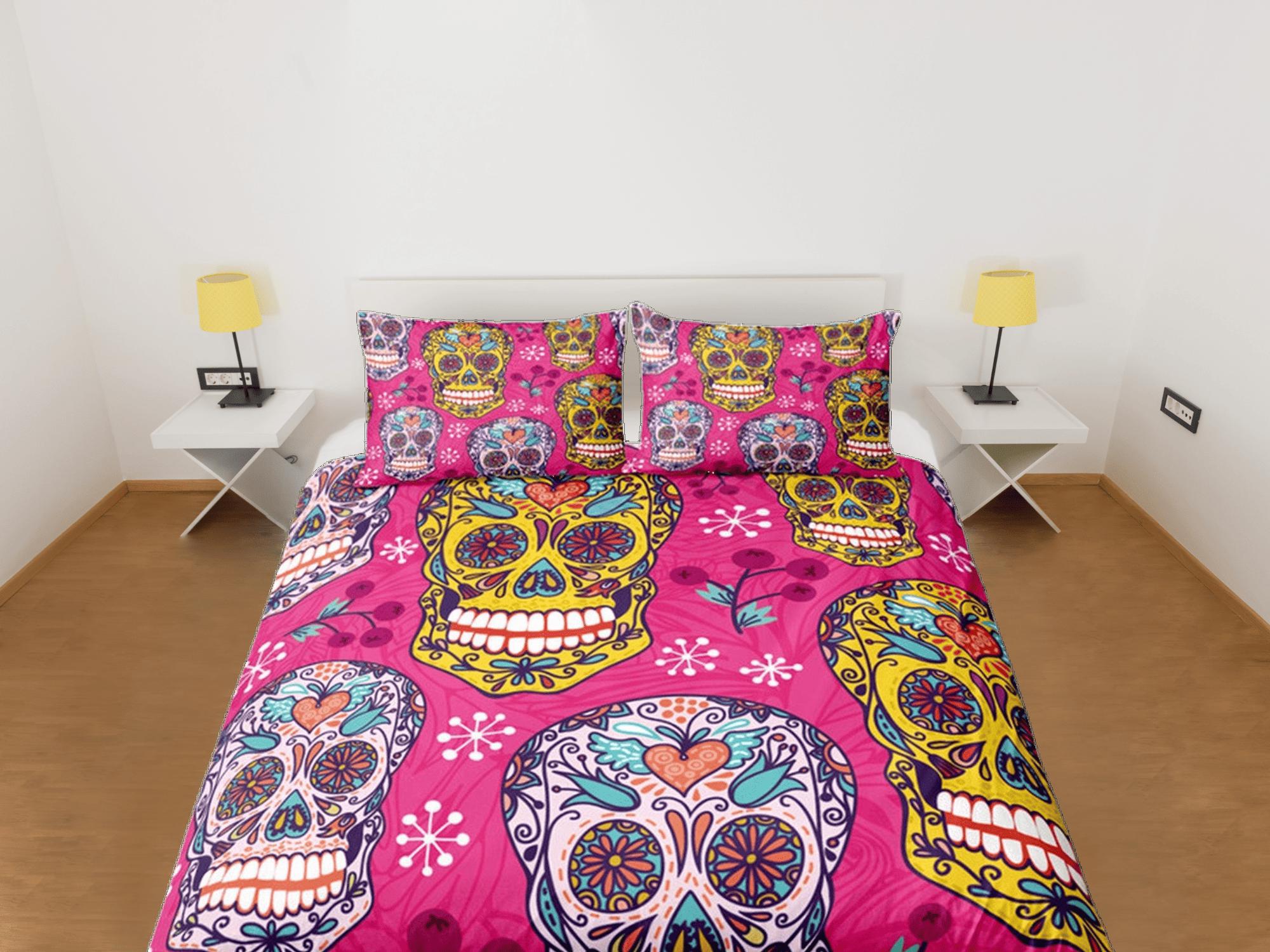 daintyduvet Cinco de Mayo Skull Duvet Cover Set Colorful Bedspread Dorm Bedding Pillowcase Bedding Mexican Design