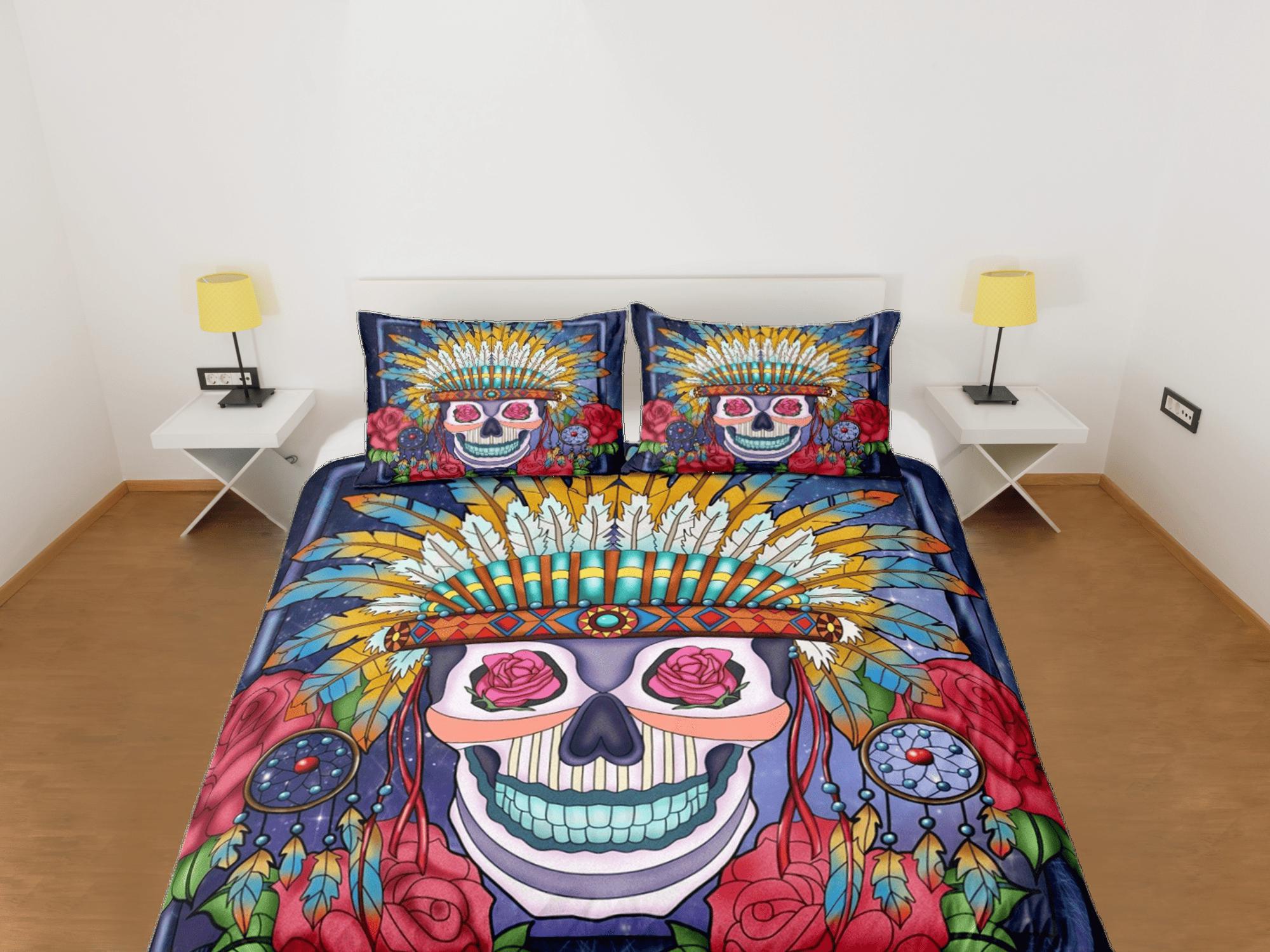 daintyduvet Cinco de Mayo Skull Duvet Cover Set Colorful Bedspread Dorm Bedding Pillowcase Bedding Mexican Design