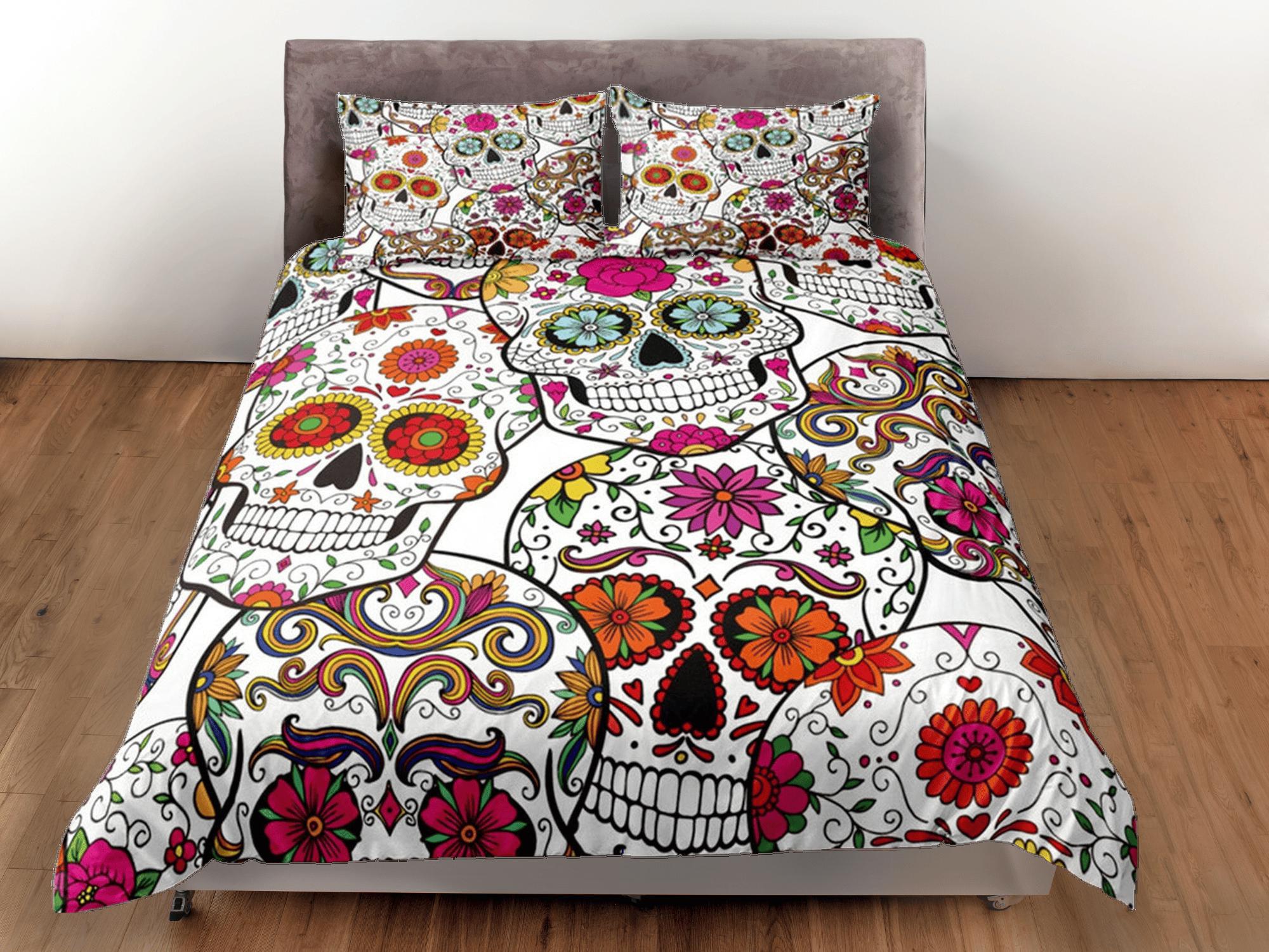 daintyduvet Cinco de Mayo Skull Duvet Cover Set Colorful Bedspread Dorm Bedding Pillowcase Bedding Mexican Design