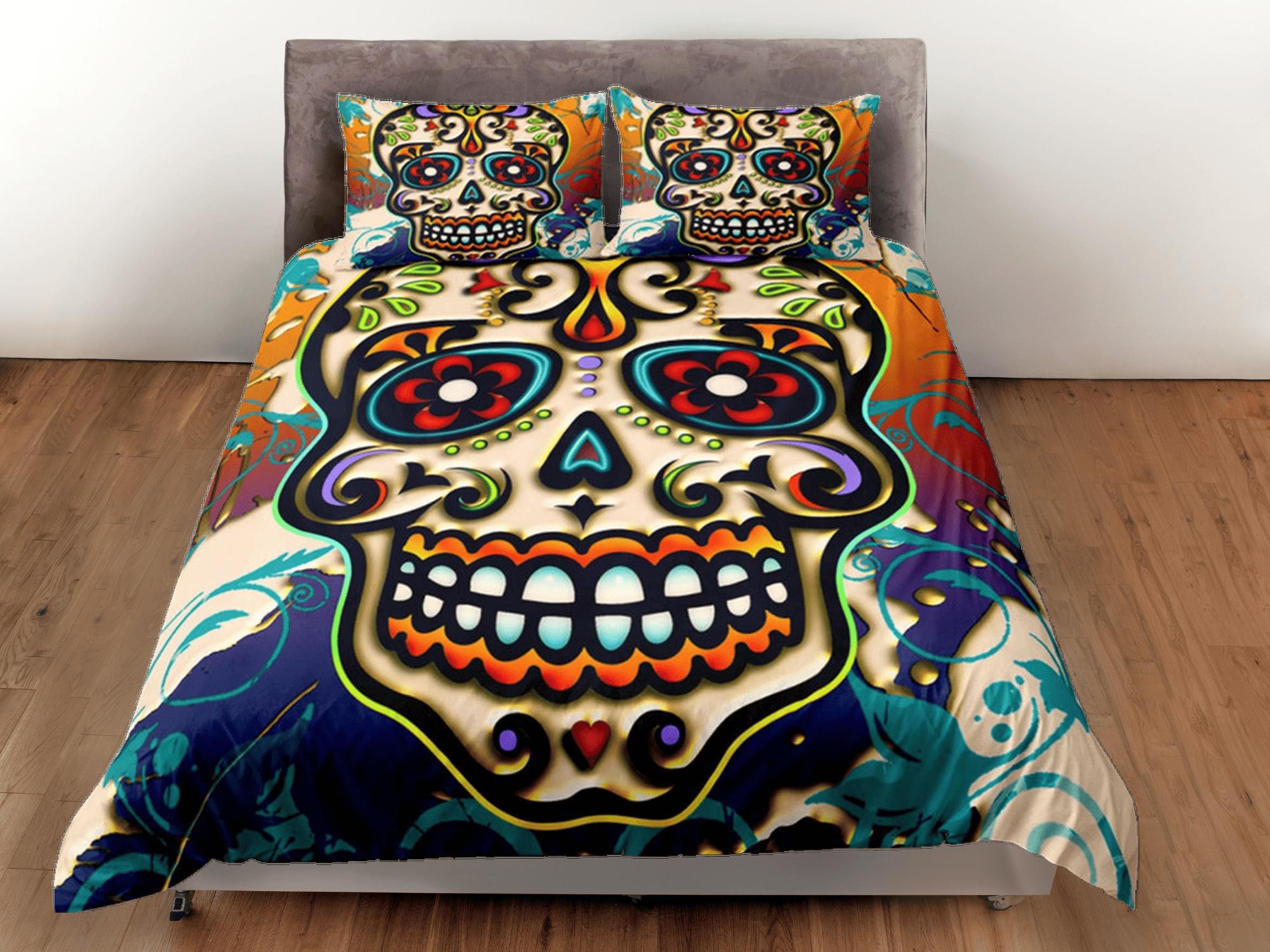 daintyduvet Cinco de Mayo Skull Duvet Cover Set Colorful Bedspread Dorm Bedding Pillowcase Bedding Mexican Design