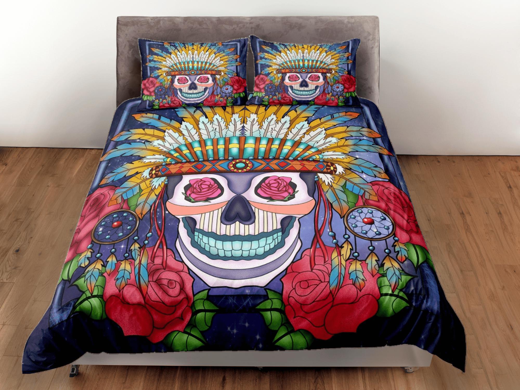 daintyduvet Cinco de Mayo Skull Duvet Cover Set Colorful Bedspread Dorm Bedding Pillowcase Bedding Mexican Design
