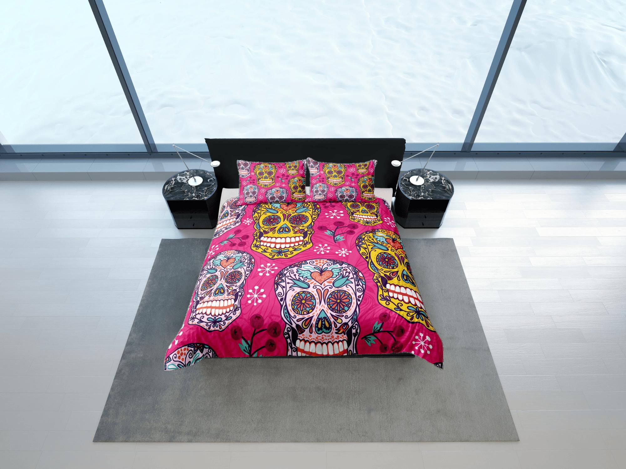 daintyduvet Cinco de Mayo Skull Duvet Cover Set Colorful Bedspread Dorm Bedding Pillowcase Bedding Mexican Design