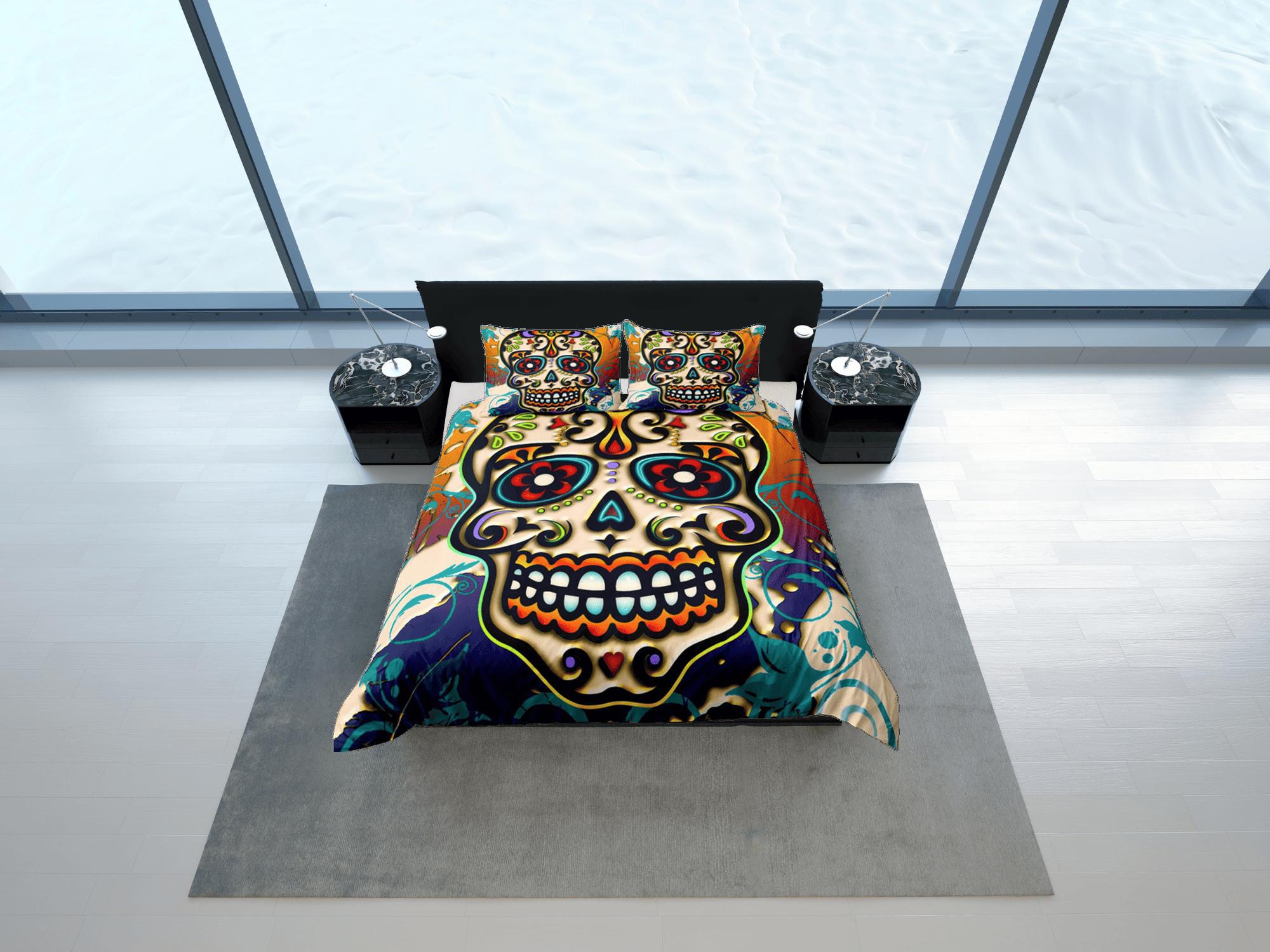 daintyduvet Cinco de Mayo Skull Duvet Cover Set Colorful Bedspread Dorm Bedding Pillowcase Bedding Mexican Design