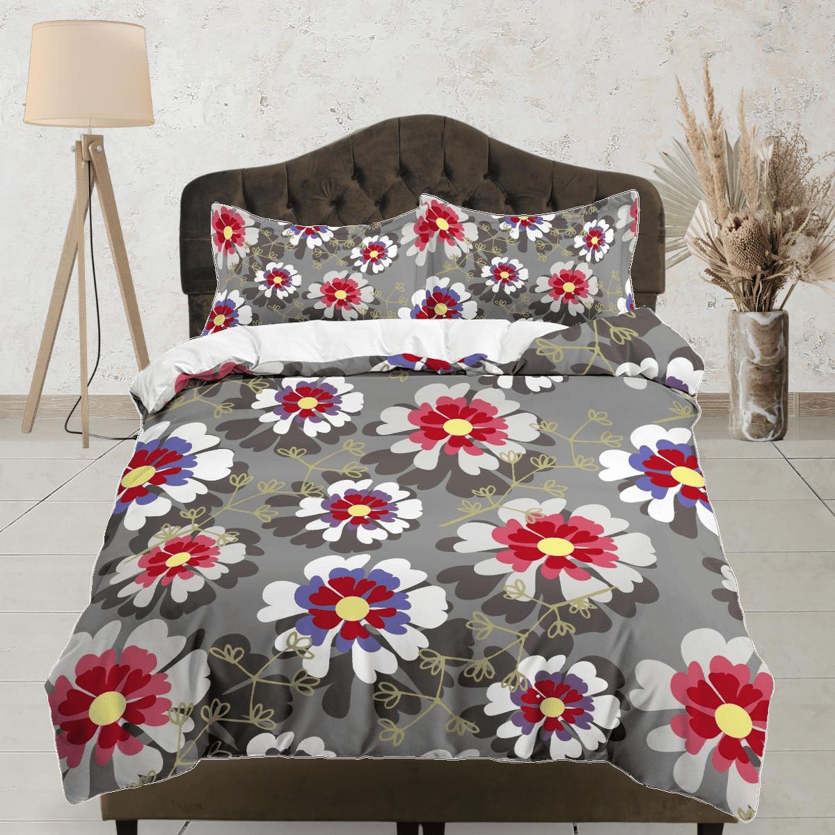 daintyduvet Collarette dahlia floral duvet cover colorful bedding, teen girl bedroom, baby girl crib bedding boho maximalist bedspread aesthetic bedding