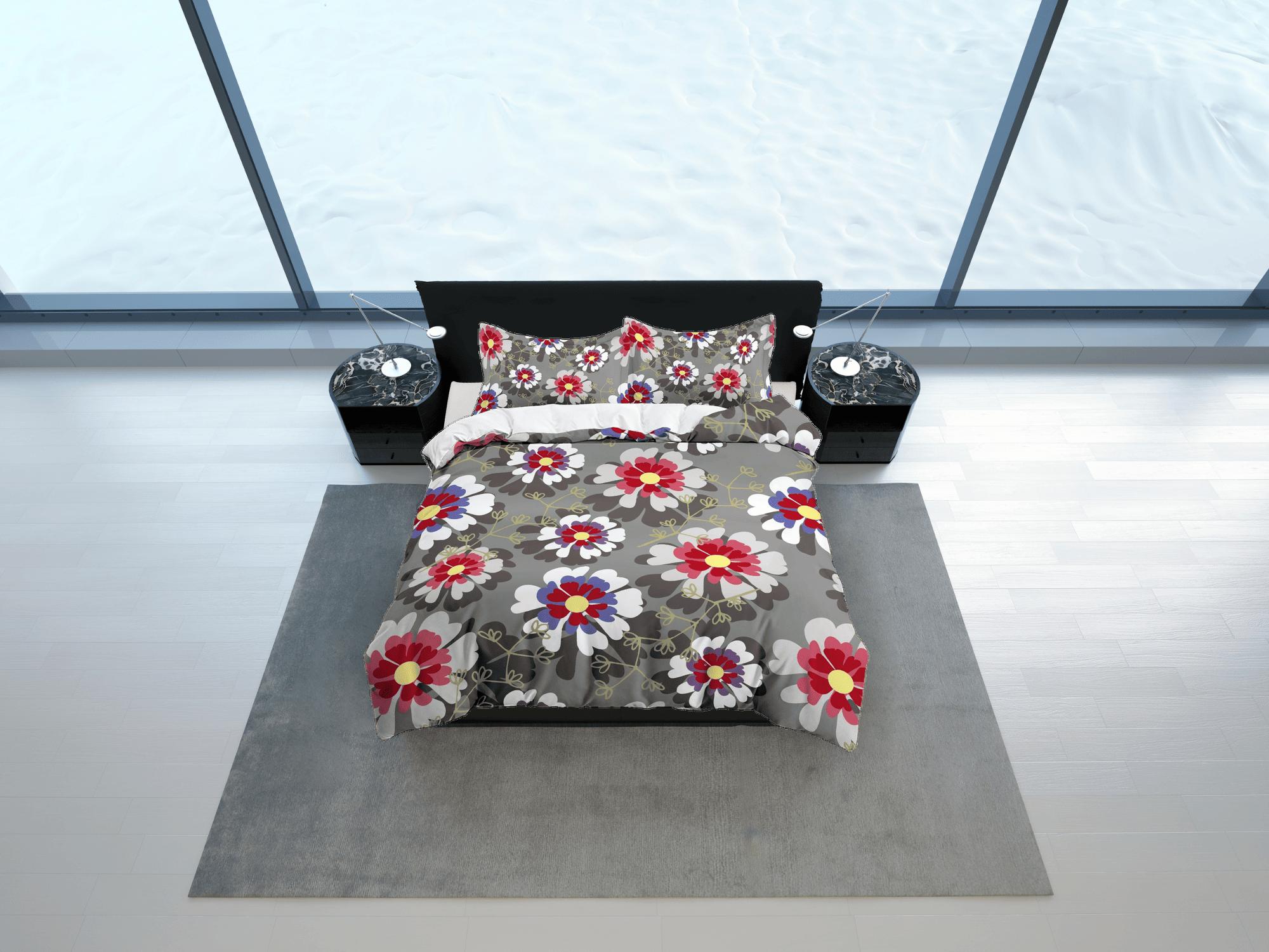 daintyduvet Collarette dahlia floral duvet cover colorful bedding, teen girl bedroom, baby girl crib bedding boho maximalist bedspread aesthetic bedding