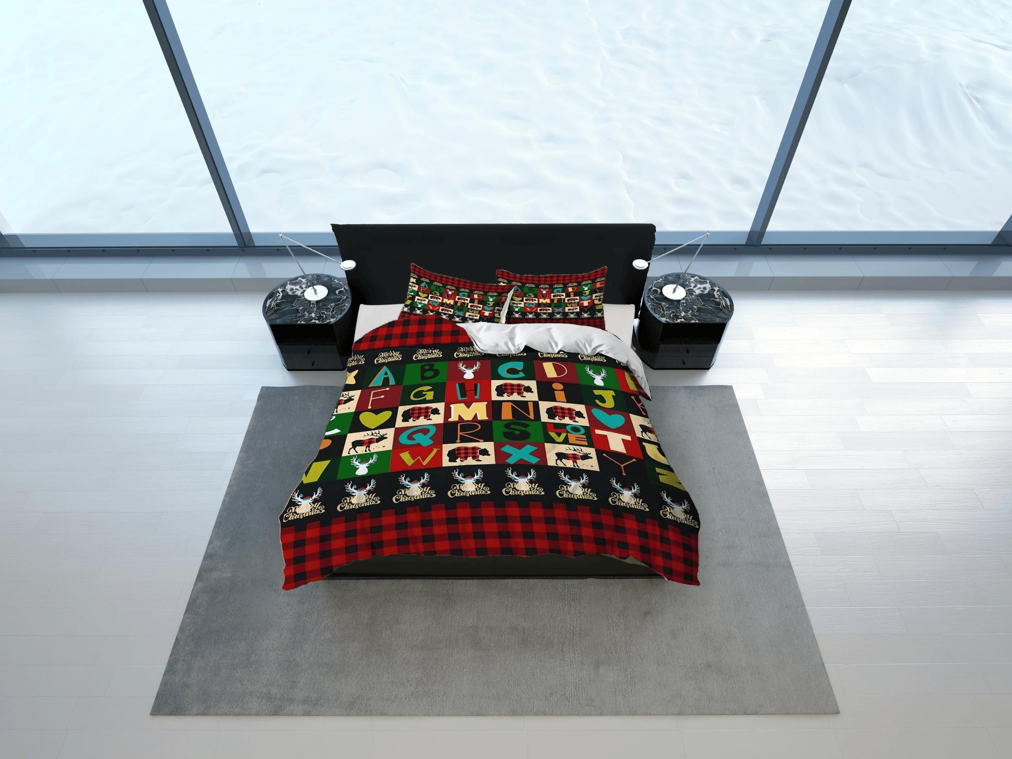 daintyduvet Colorful alphabet red plaid duvet cover set christmas full size bedding & pillowcase, college bedding, crib toddler bedding, holiday gift