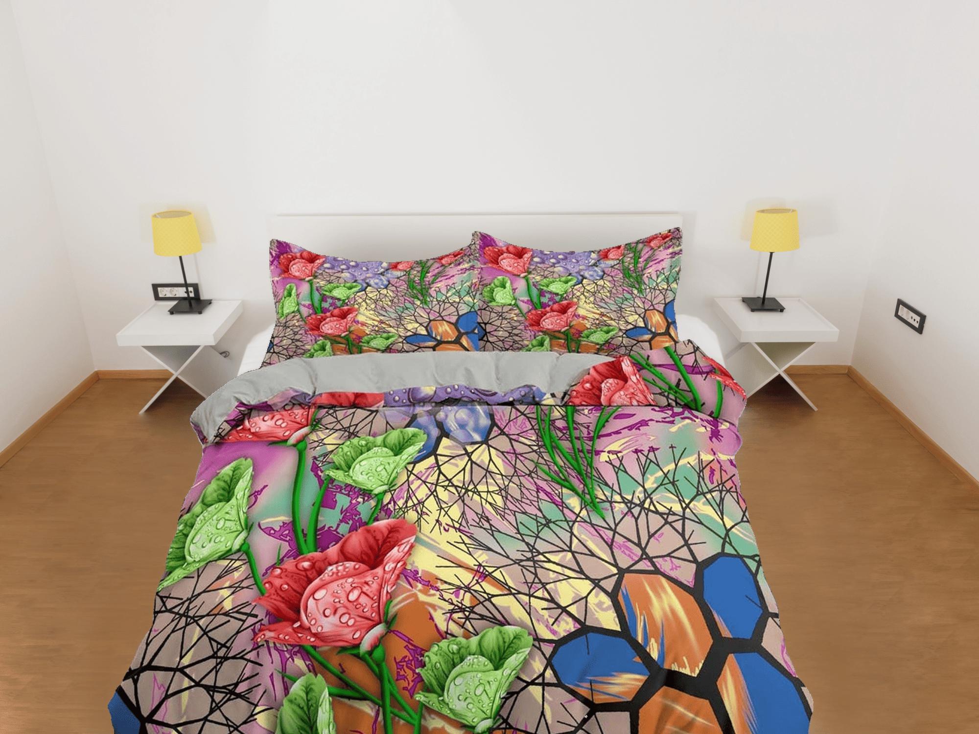 daintyduvet Colorful bedding floral duvet cover abstract, teen girl bedroom, baby girl crib bedding boho maximalist bedspread aesthetic bedding