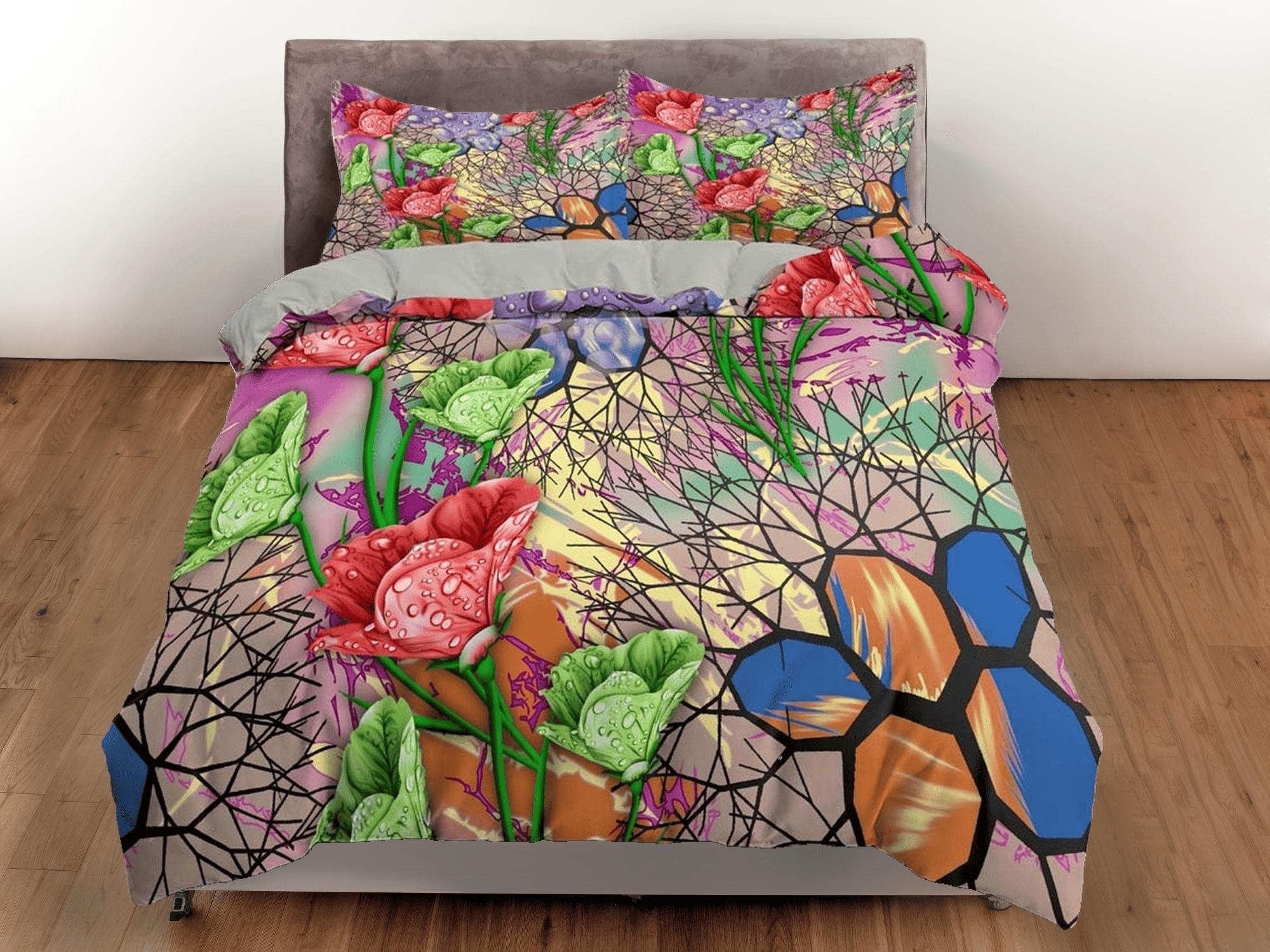 daintyduvet Colorful bedding floral duvet cover abstract, teen girl bedroom, baby girl crib bedding boho maximalist bedspread aesthetic bedding