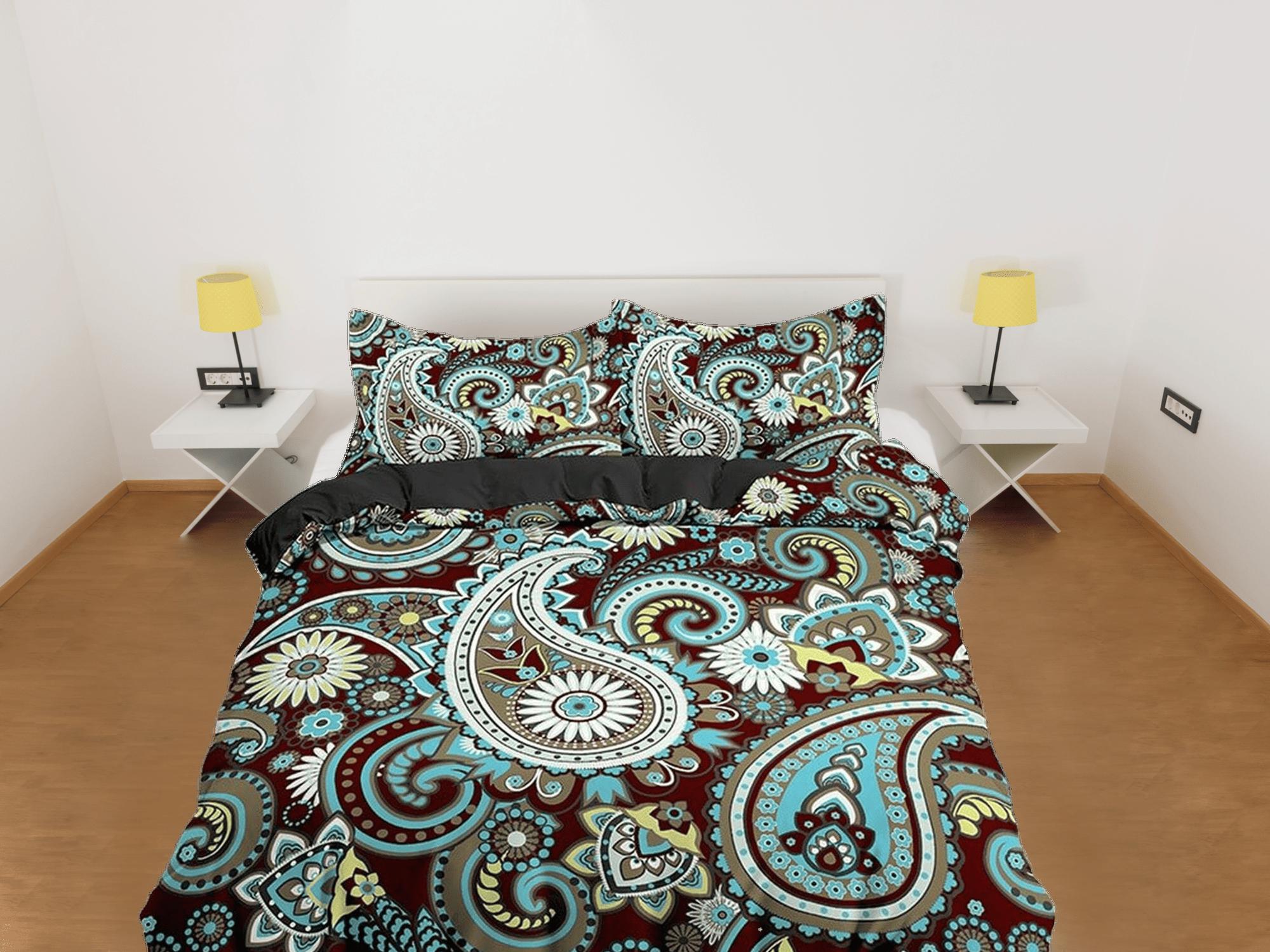 daintyduvet Colorful blue green paisley brown duvet cover set, aesthetic room decor bedding set full, king, queen size, abstract boho bedspread luxury