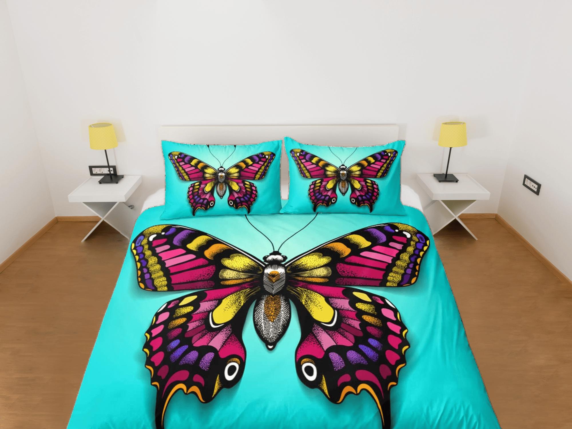 daintyduvet Colorful butterfly bedding aqua cyan duvet cover dorm bedding, full size adult duvet king queen twin, butterfly nursery toddler bedding