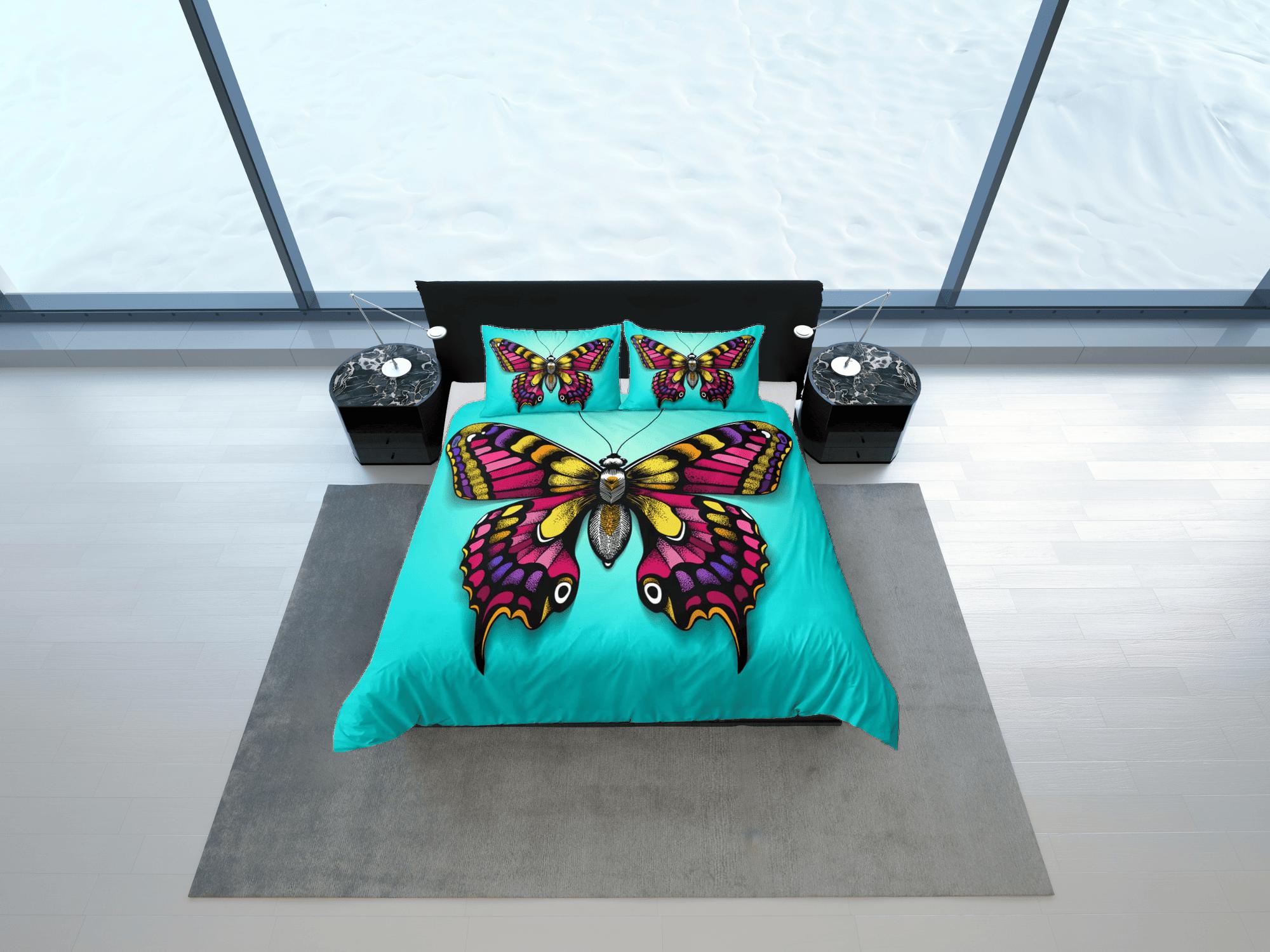 daintyduvet Colorful butterfly bedding aqua cyan duvet cover dorm bedding, full size adult duvet king queen twin, butterfly nursery toddler bedding
