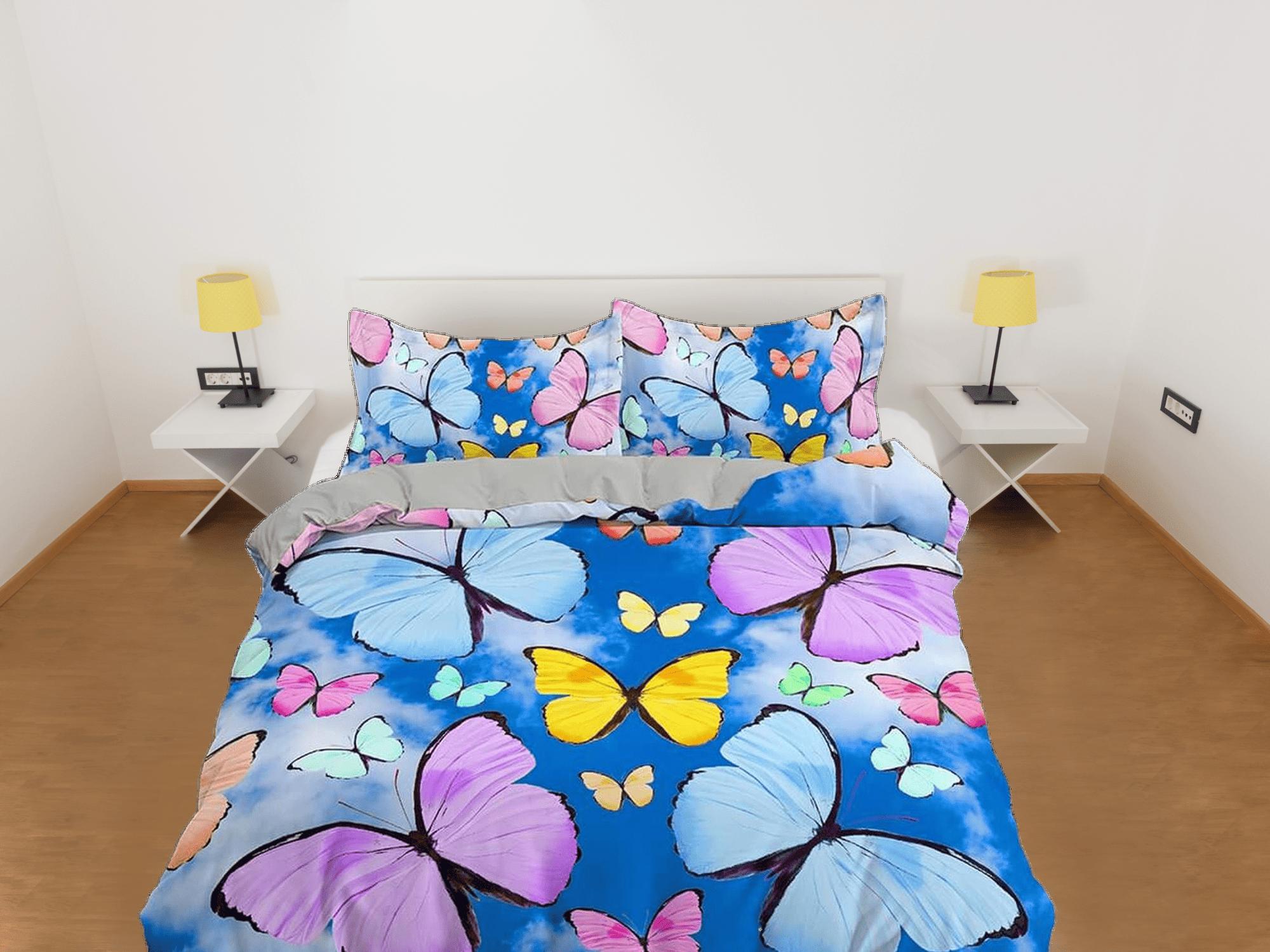 daintyduvet Colorful butterfly bedding blue duvet cover dorm bedding, full size adult duvet king queen twin, butterfly nursery toddler bedding
