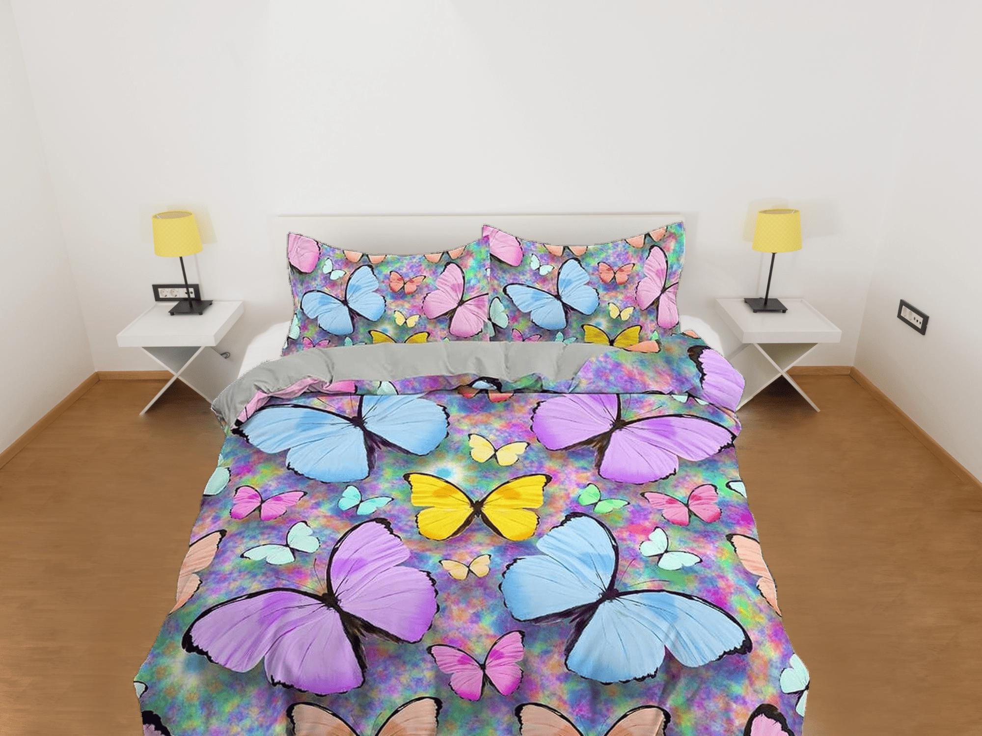 daintyduvet Colorful butterfly bedding boho chic aesthetic duvet cover, dorm bedding full size adult duvet king queen twin, nursery toddler bedding