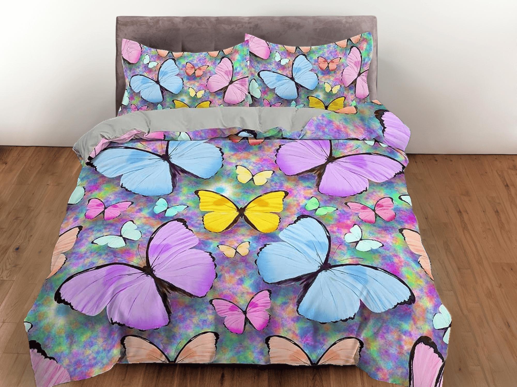 daintyduvet Colorful butterfly bedding boho chic aesthetic duvet cover, dorm bedding full size adult duvet king queen twin, nursery toddler bedding