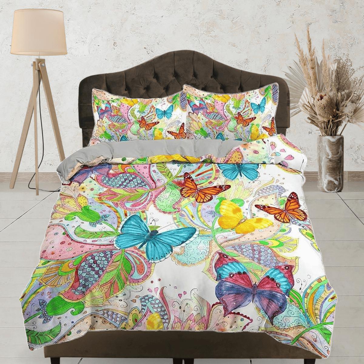 daintyduvet Colorful butterfly bedding whimsical duvet cover dorm bedding, full size adult duvet king queen twin, butterfly nursery toddler bedding