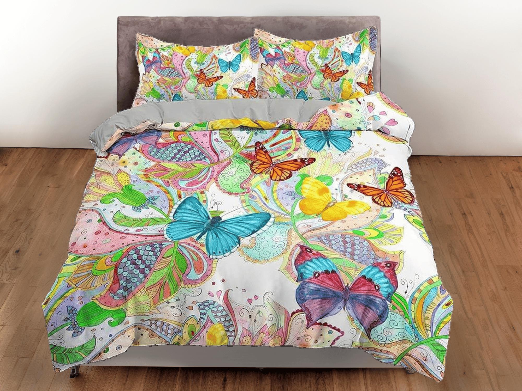 daintyduvet Colorful butterfly bedding whimsical duvet cover dorm bedding, full size adult duvet king queen twin, butterfly nursery toddler bedding