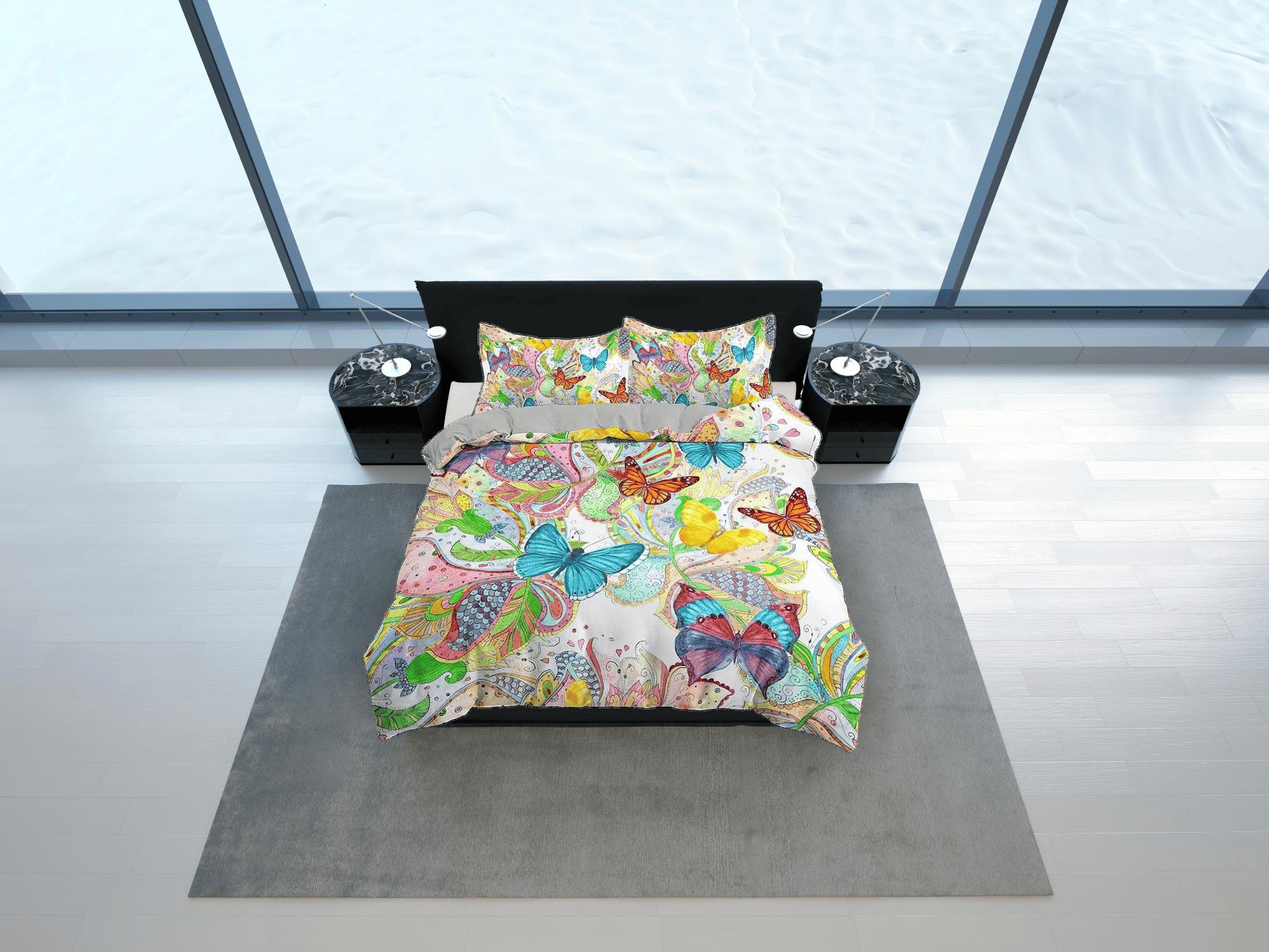 daintyduvet Colorful butterfly bedding whimsical duvet cover dorm bedding, full size adult duvet king queen twin, butterfly nursery toddler bedding