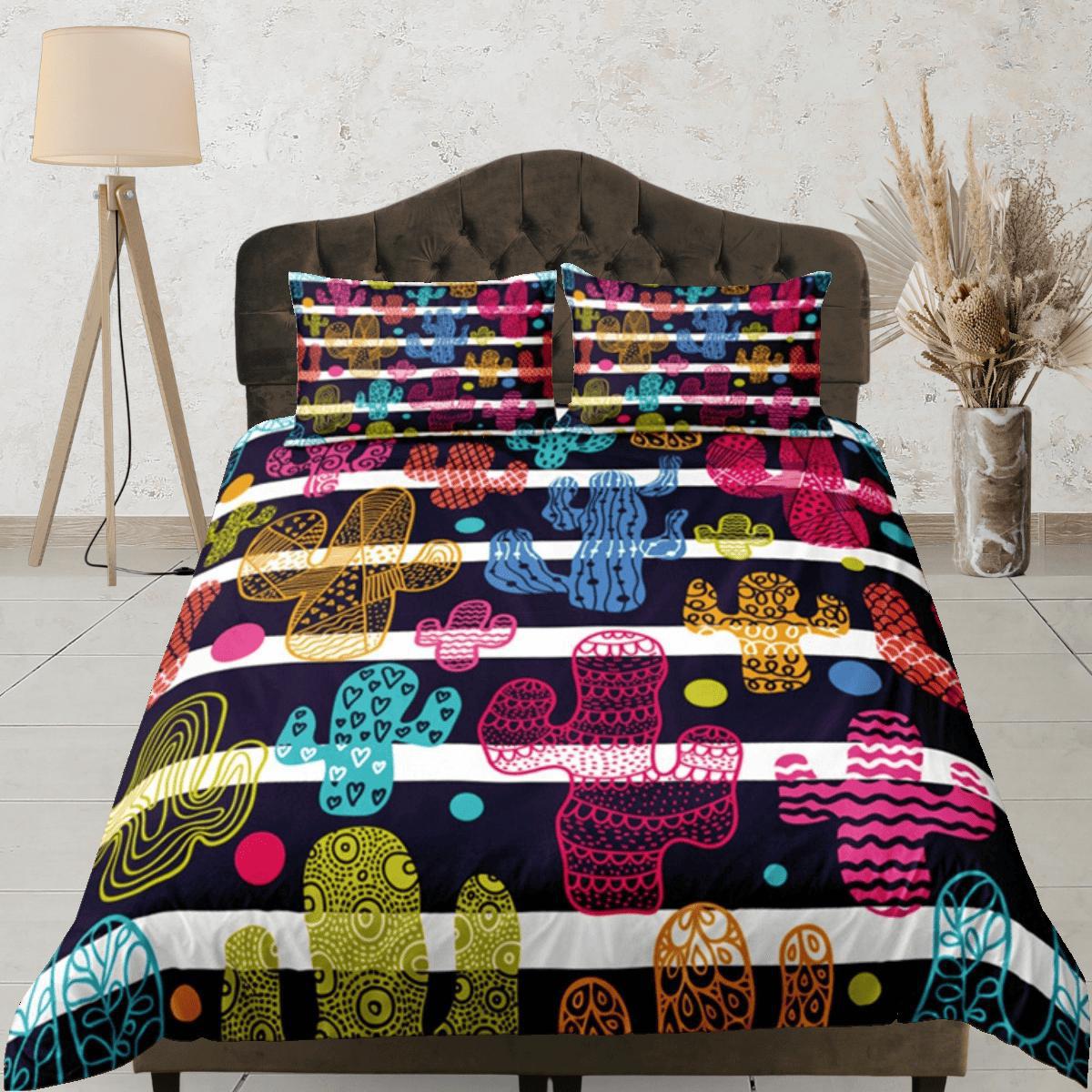 daintyduvet Colorful Cactus Duvet Cover Set, Stripe Bedspread Kids Bedding Set Single Bedding