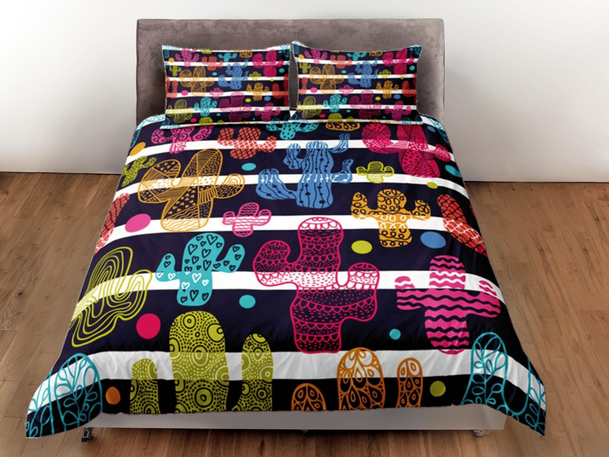daintyduvet Colorful Cactus Duvet Cover Set, Stripe Bedspread Kids Bedding Set Single Bedding