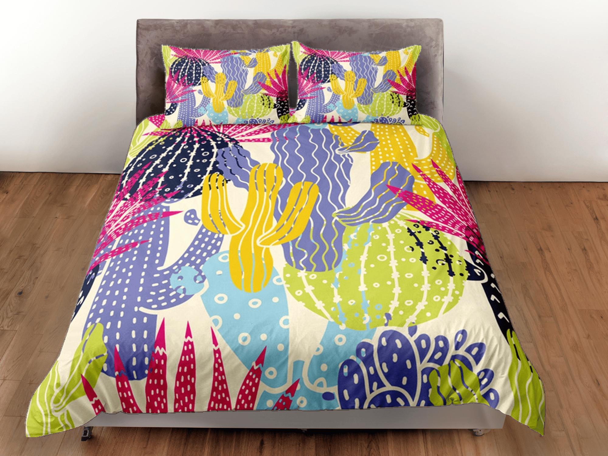 daintyduvet Colorful Cactus Plant Duvet Cover Set, Bedspread Kids Bedding Set Single Bedding