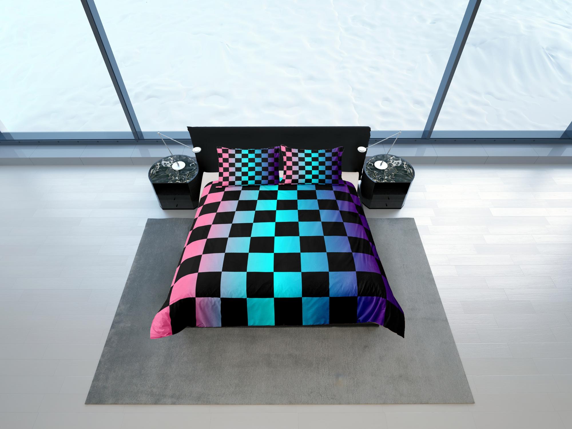 daintyduvet Colorful Checkered Fabric Duvet Cover Dorm Bedding Set Full Checkered Comforter Cover
