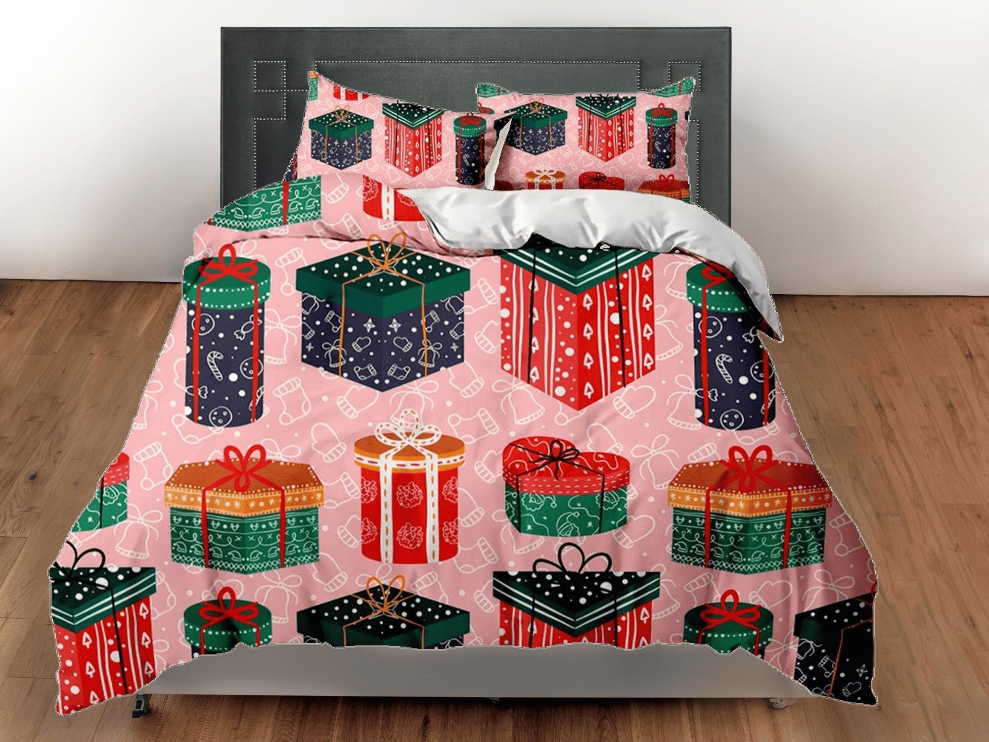 daintyduvet Colorful Christmas presents bedding, pillowcase holiday gift duvet cover king queen full twin toddler bedding baby Christmas farmhouse decor