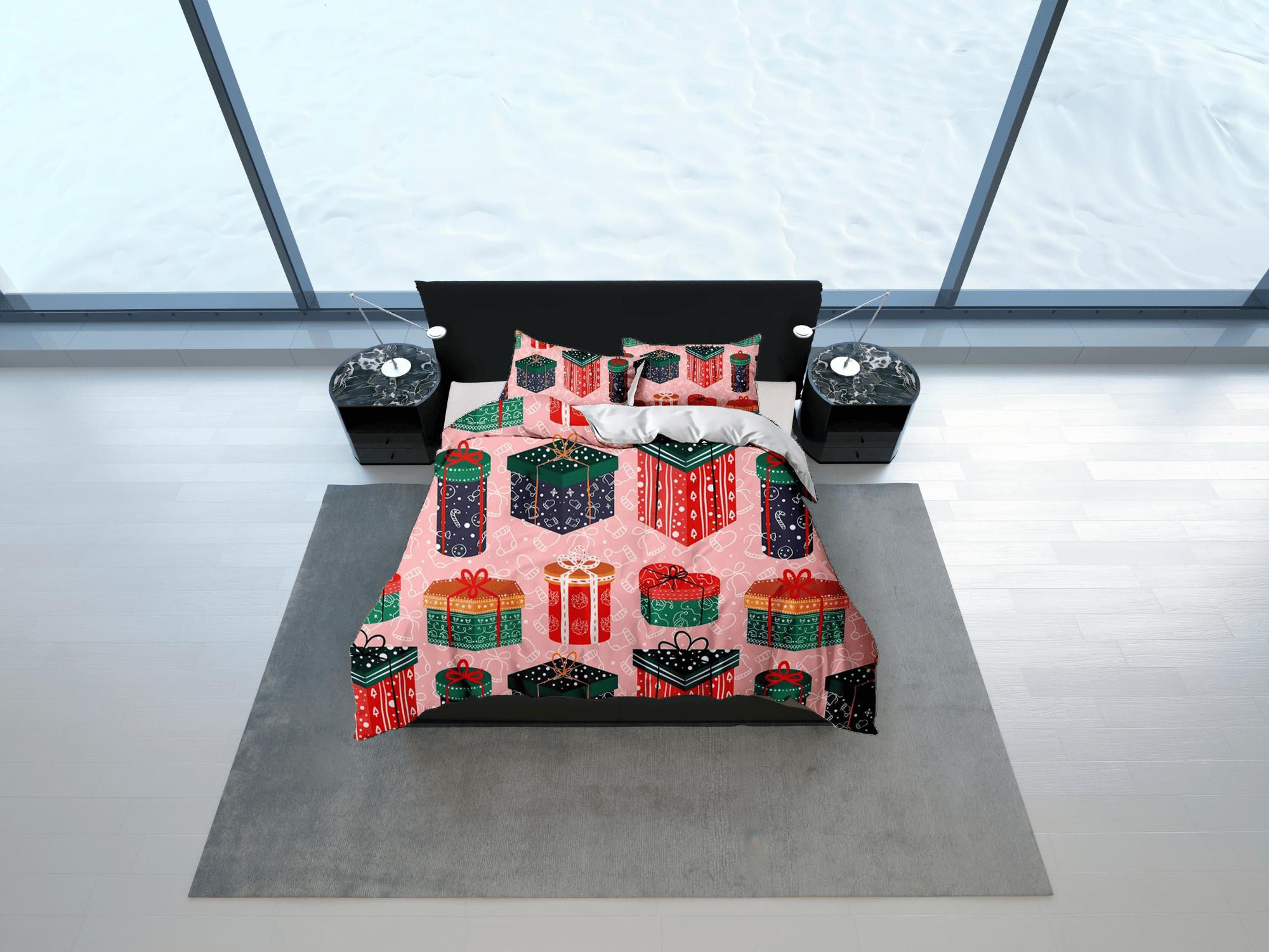 daintyduvet Colorful Christmas presents bedding, pillowcase holiday gift duvet cover king queen full twin toddler bedding baby Christmas farmhouse decor