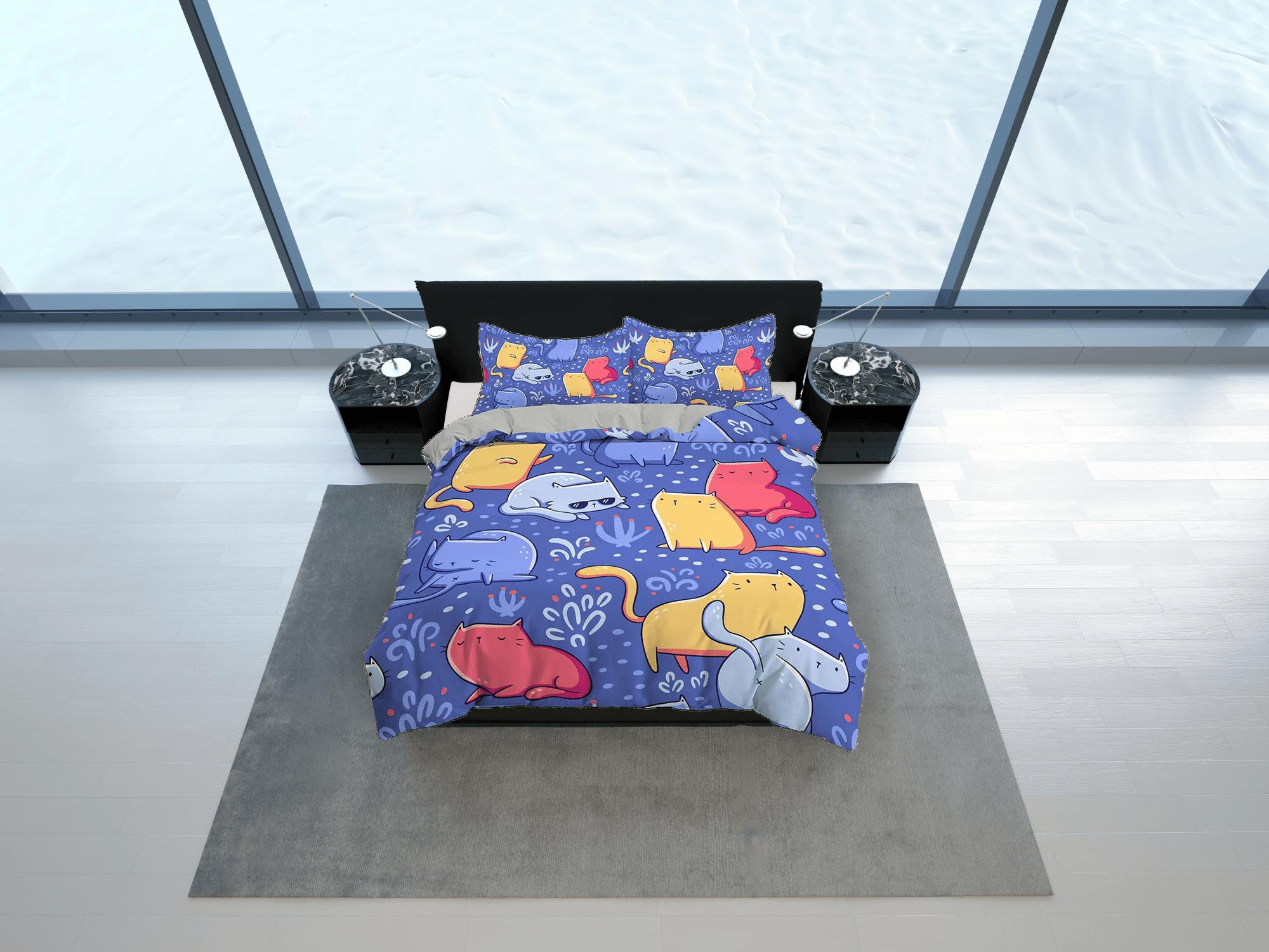 daintyduvet Colorful Chubby Cats Bedding, Duvet Cover Set & Pillowcase, Zipper Bedding, Dorm Bedding, Teens Adult Duvet King Queen Full Twin Single