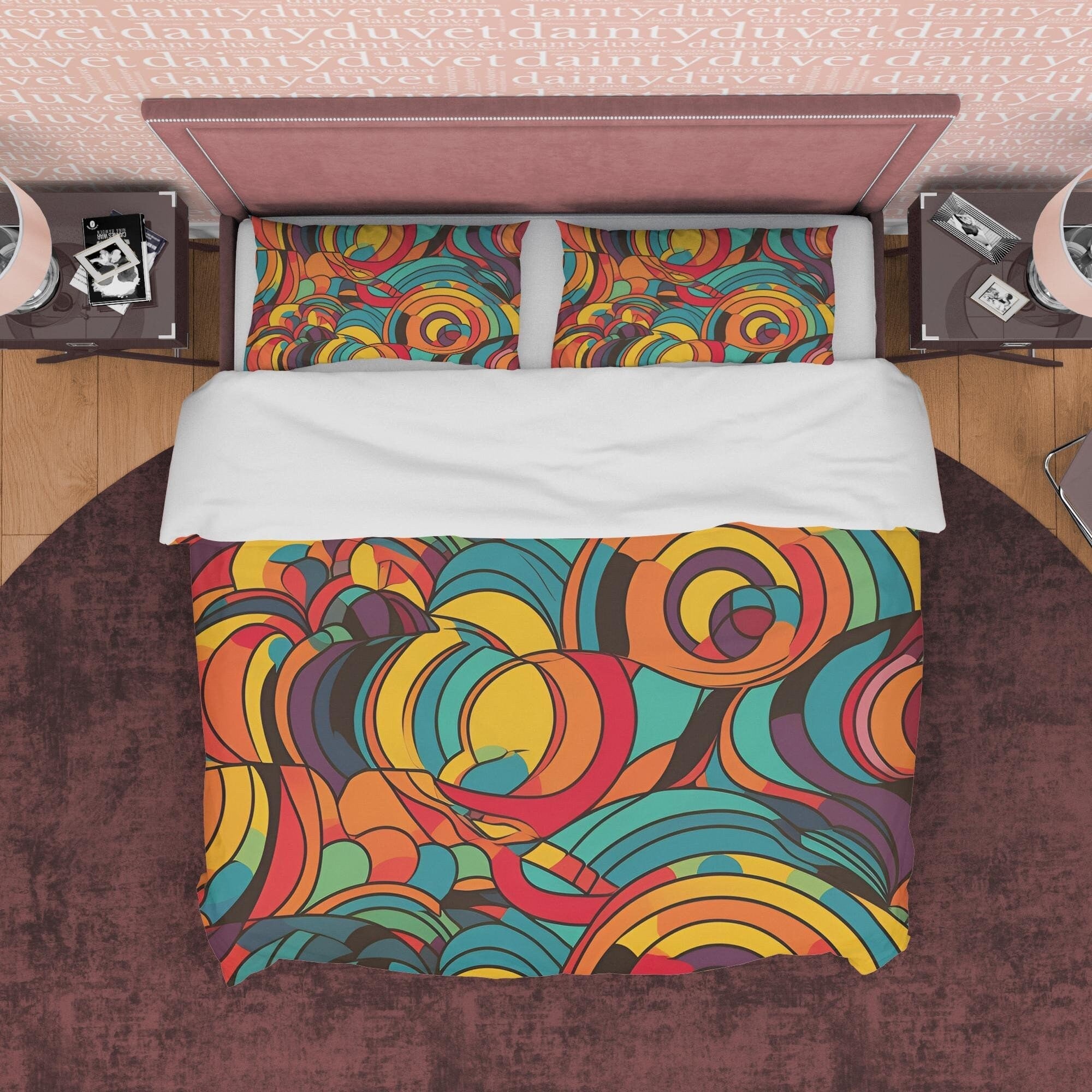 Colorful Cotton Duvet Cover, Retro Bedding Set, Abstract Geometric Quilt Cover, 70's Nostalgia Bedspread, Vibrant Bed Cover, Zipper Bedding
