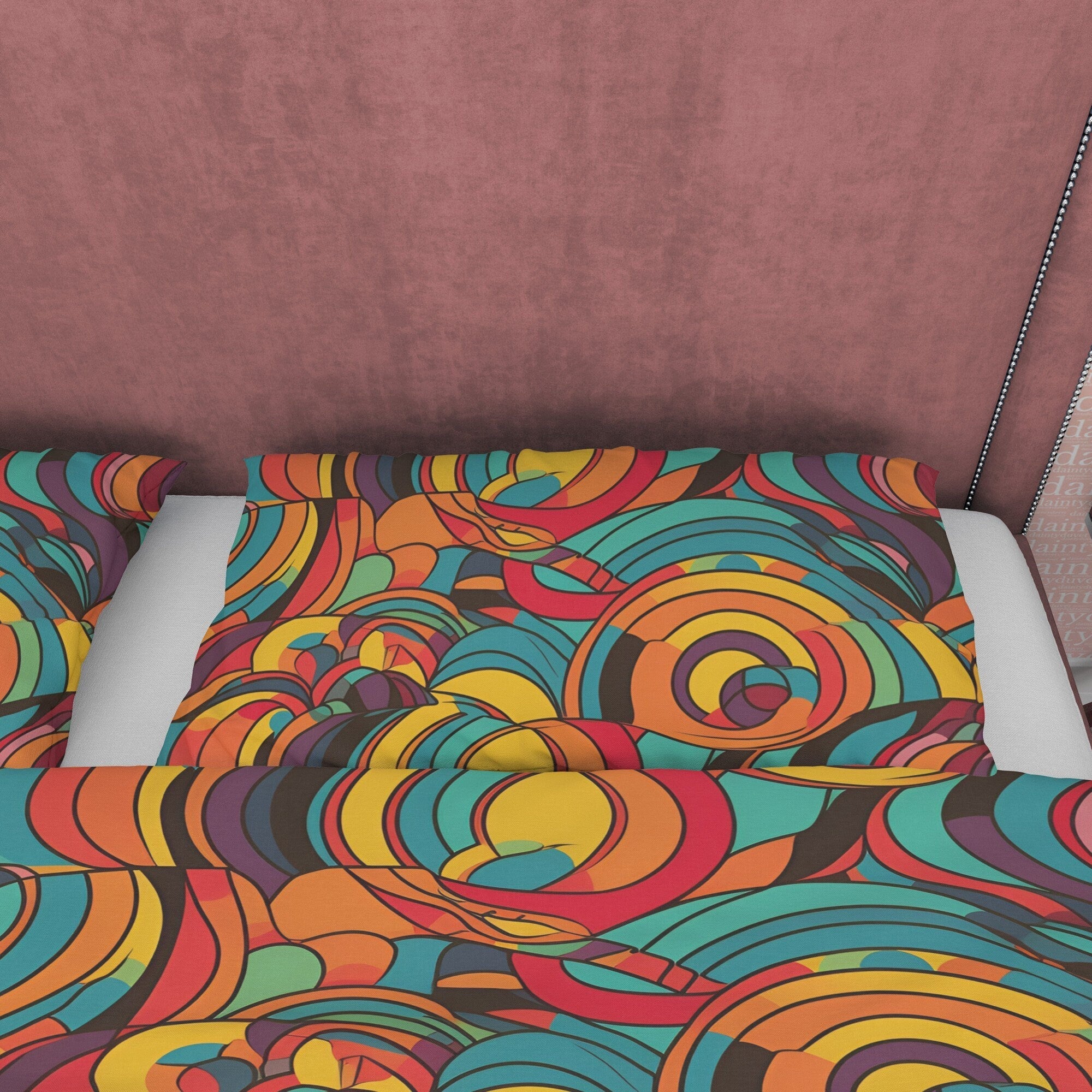 Colorful Cotton Duvet Cover, Retro Bedding Set, Abstract Geometric Quilt Cover, 70's Nostalgia Bedspread, Vibrant Bed Cover, Zipper Bedding