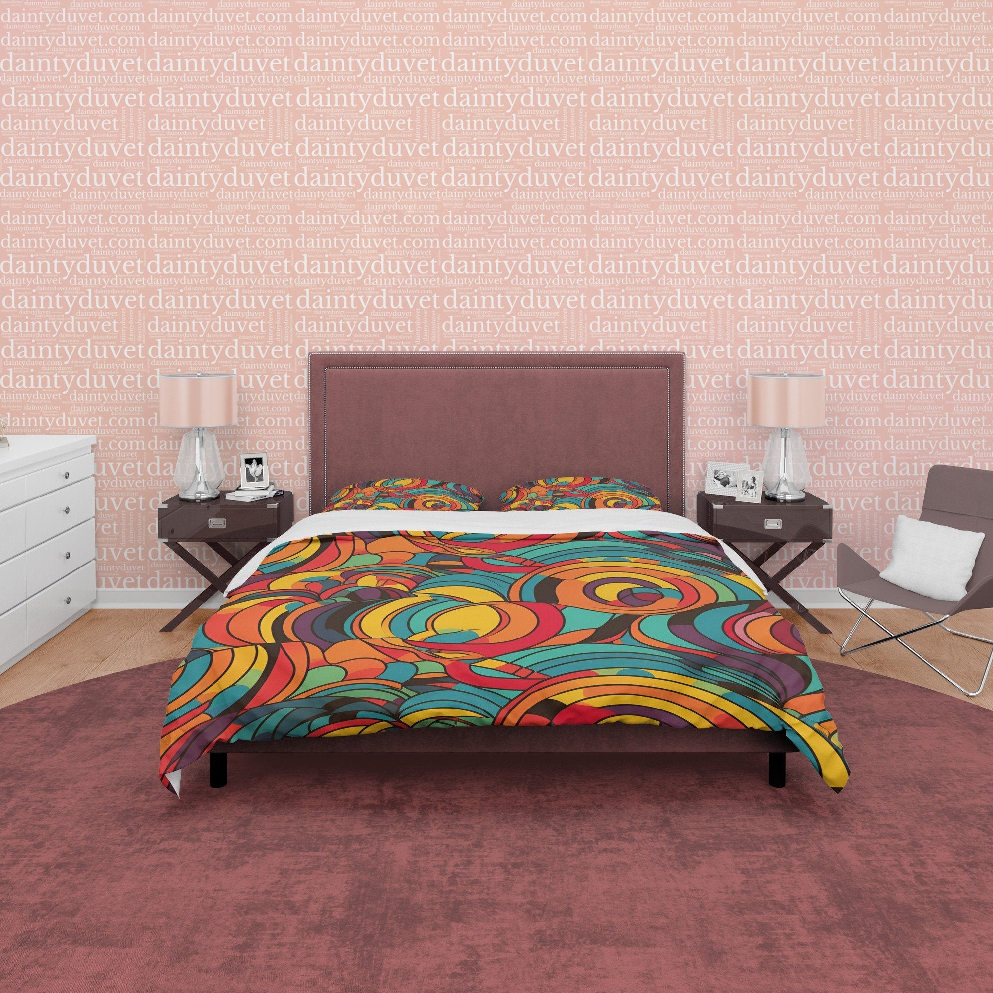 Colorful Cotton Duvet Cover, Retro Bedding Set, Abstract Geometric Quilt Cover, 70's Nostalgia Bedspread, Vibrant Bed Cover, Zipper Bedding