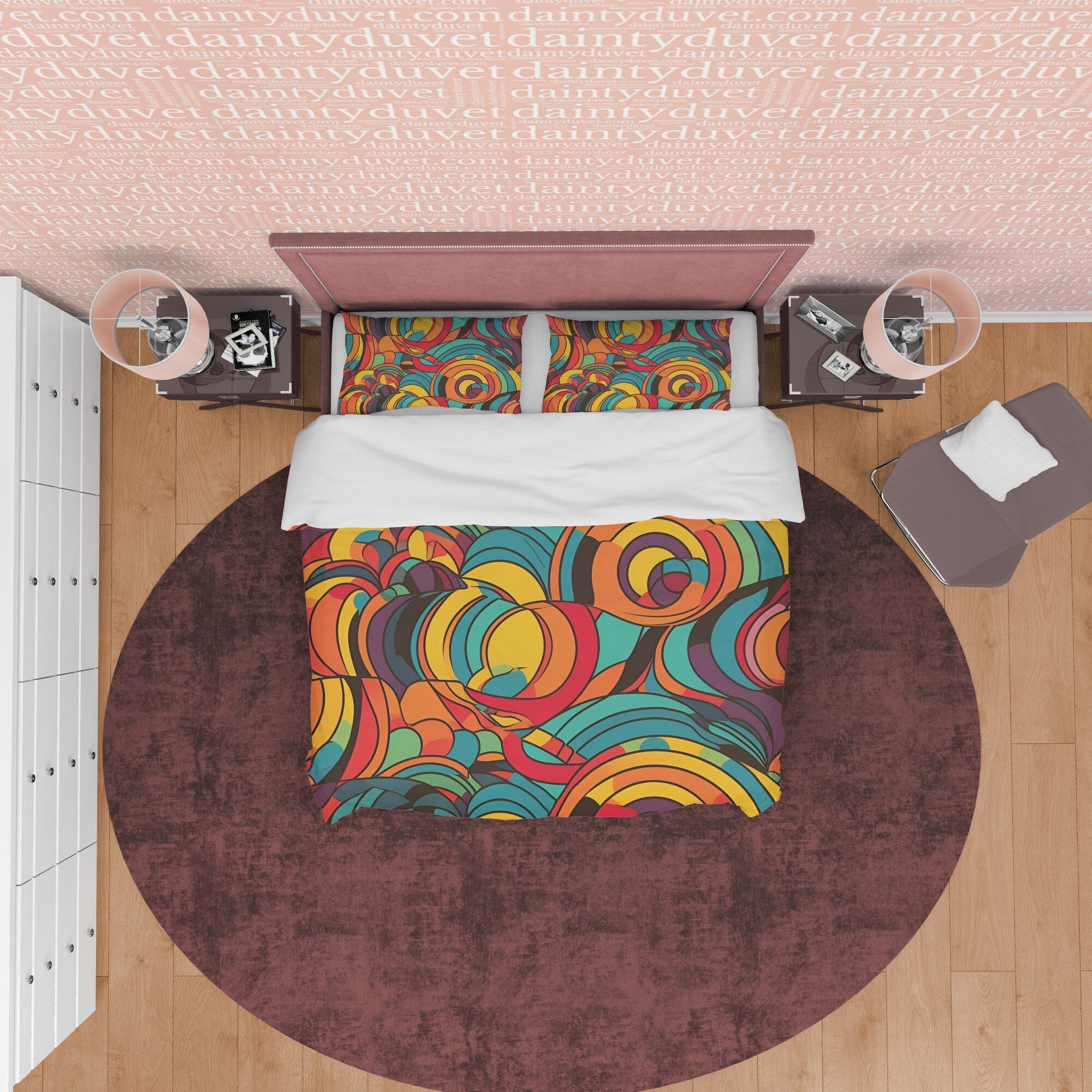 Colorful Cotton Duvet Cover, Retro Bedding Set, Abstract Geometric Quilt Cover, 70's Nostalgia Bedspread, Vibrant Bed Cover, Zipper Bedding