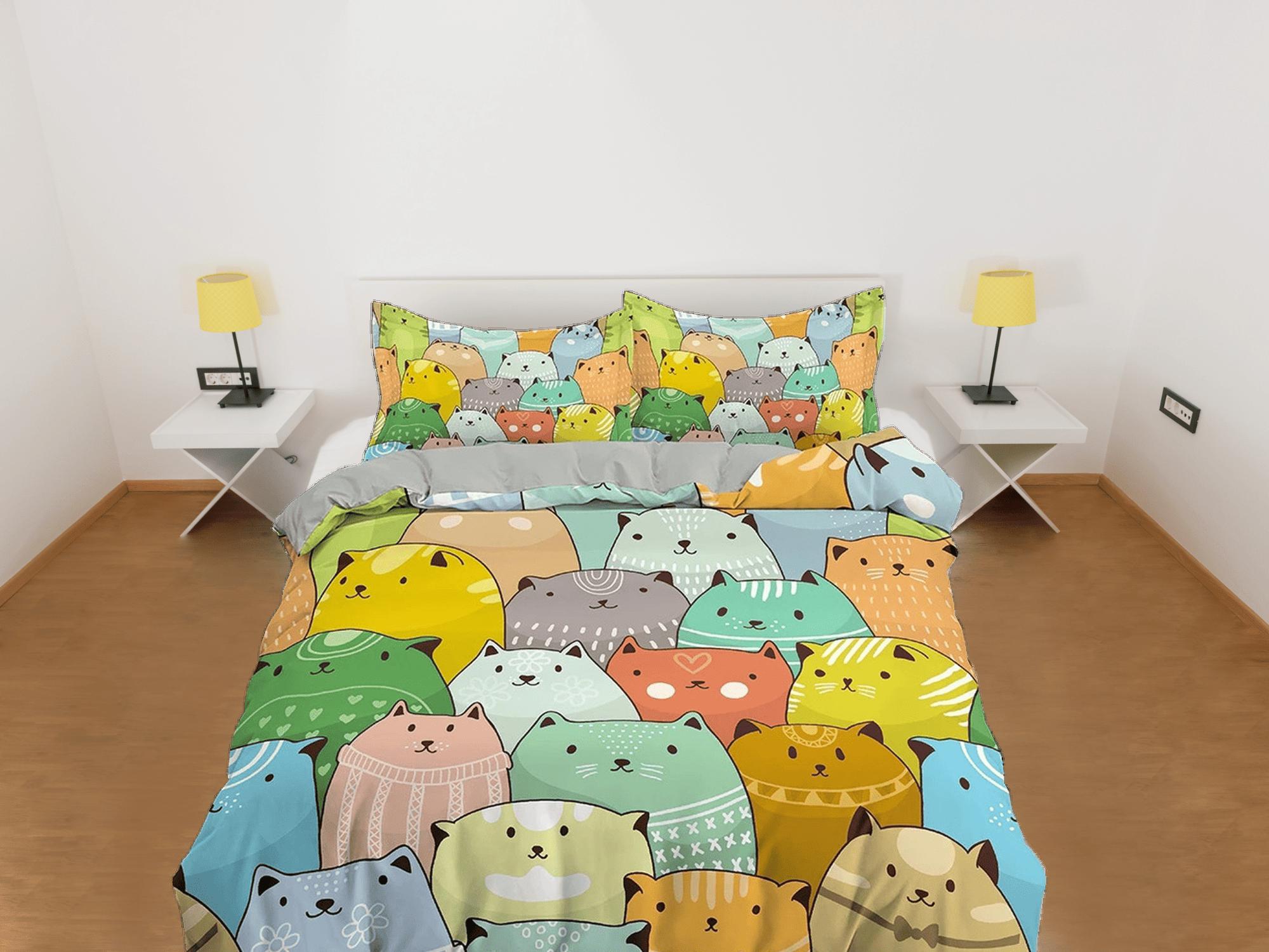 daintyduvet Colorful Fat Cats Toddler Bedding, Unique Duvet Cover for Nursery Kids, Crib Bedding & Pillowcase, Baby Zipper Bedding, King Queen Full Twin