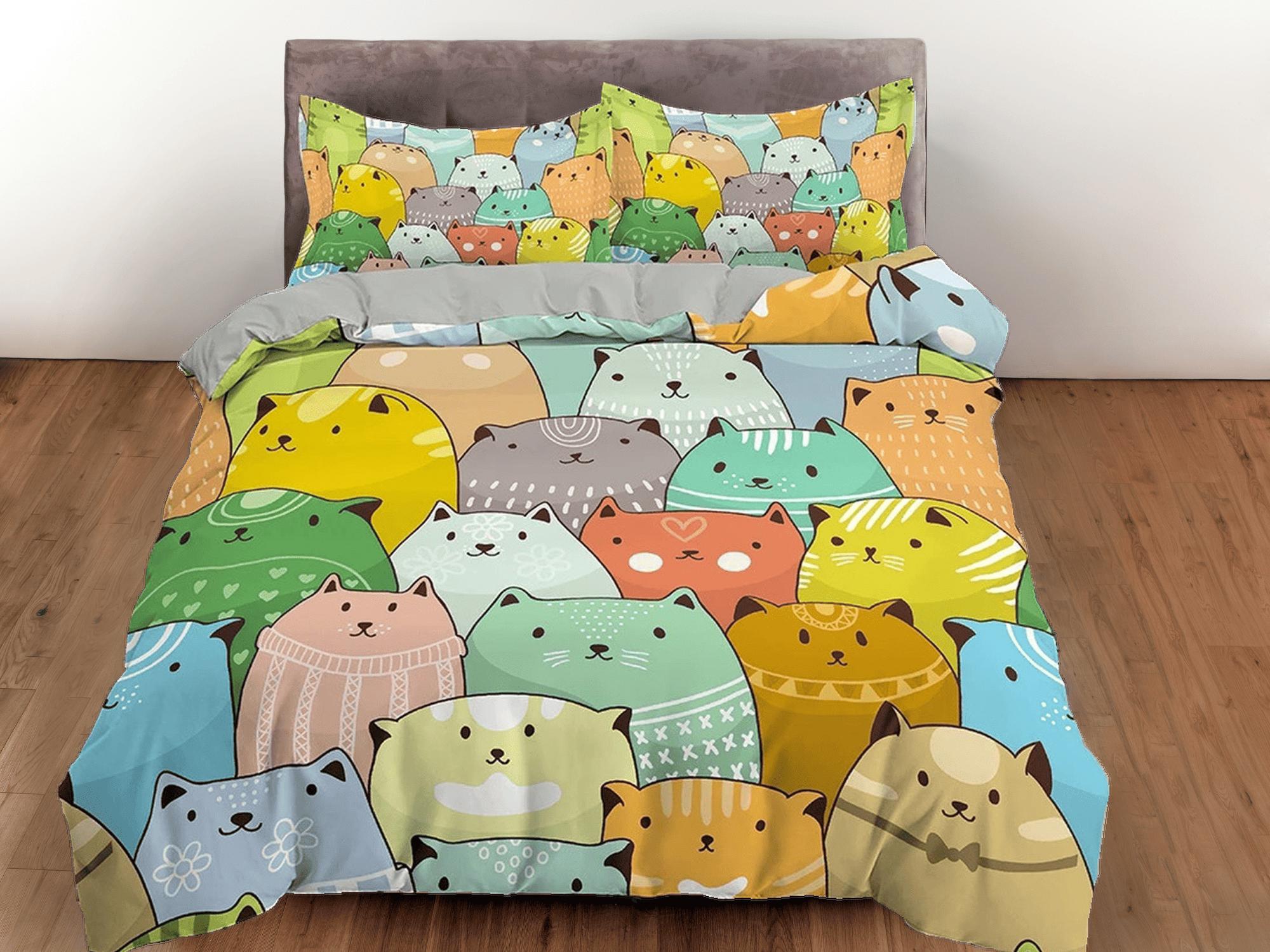 daintyduvet Colorful Fat Cats Toddler Bedding, Unique Duvet Cover for Nursery Kids, Crib Bedding & Pillowcase, Baby Zipper Bedding, King Queen Full Twin
