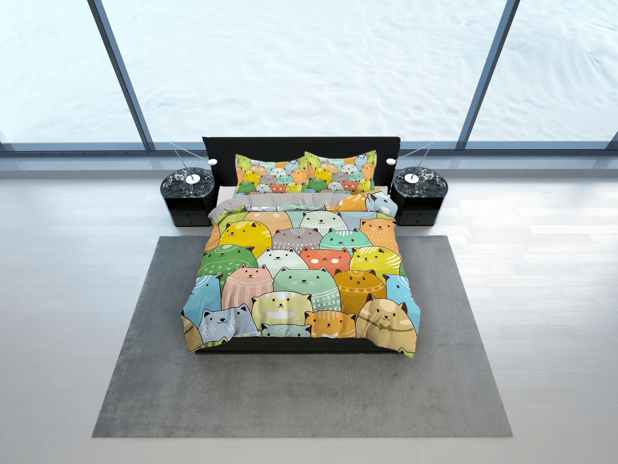 daintyduvet Colorful Fat Cats Toddler Bedding, Unique Duvet Cover for Nursery Kids, Crib Bedding & Pillowcase, Baby Zipper Bedding, King Queen Full Twin