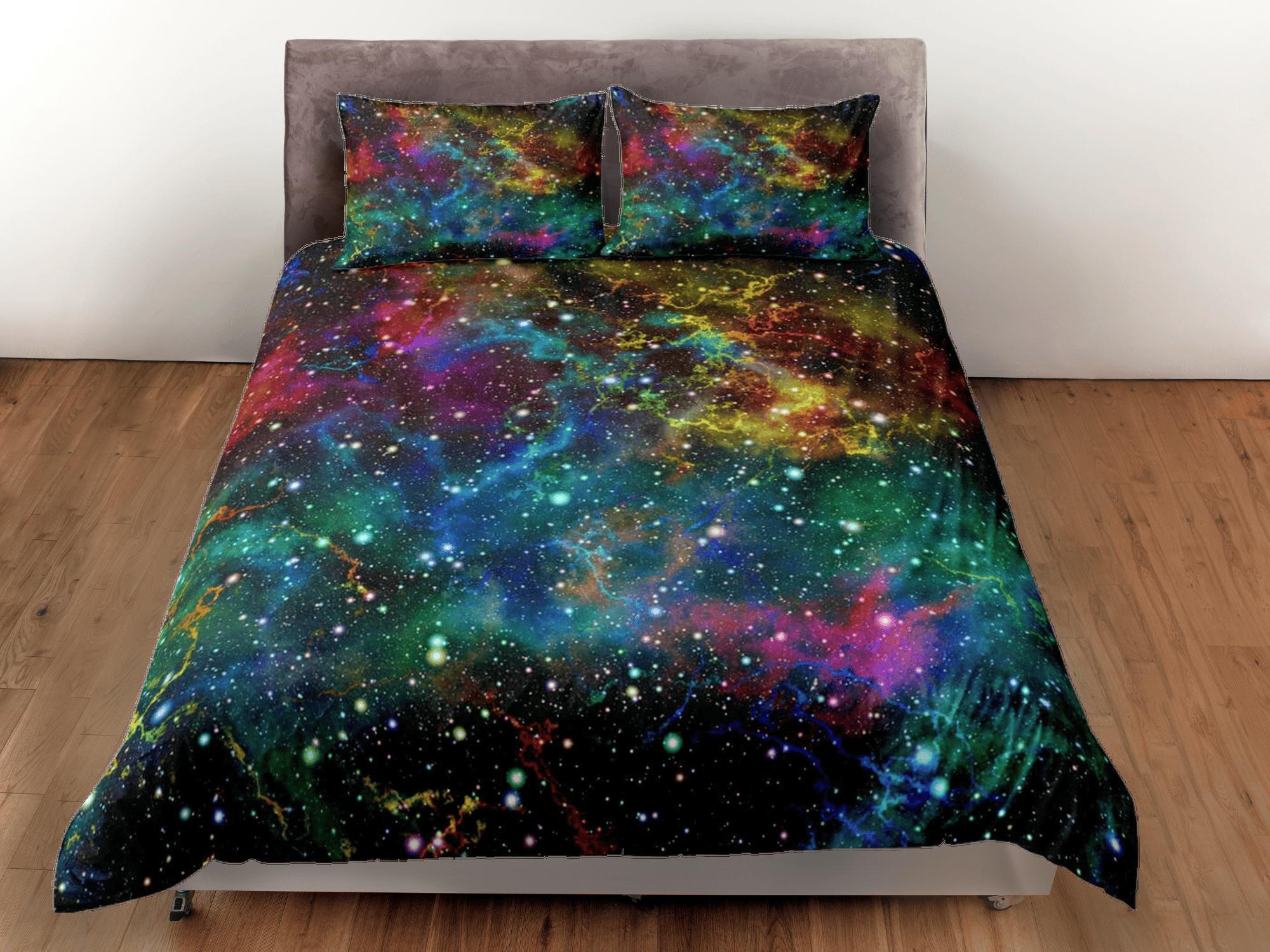 daintyduvet Colorful galaxy bedding, 3D outer space bedding set full, cosmic duvet cover king, queen, dorm bedding, toddler bedding aesthetic duvet