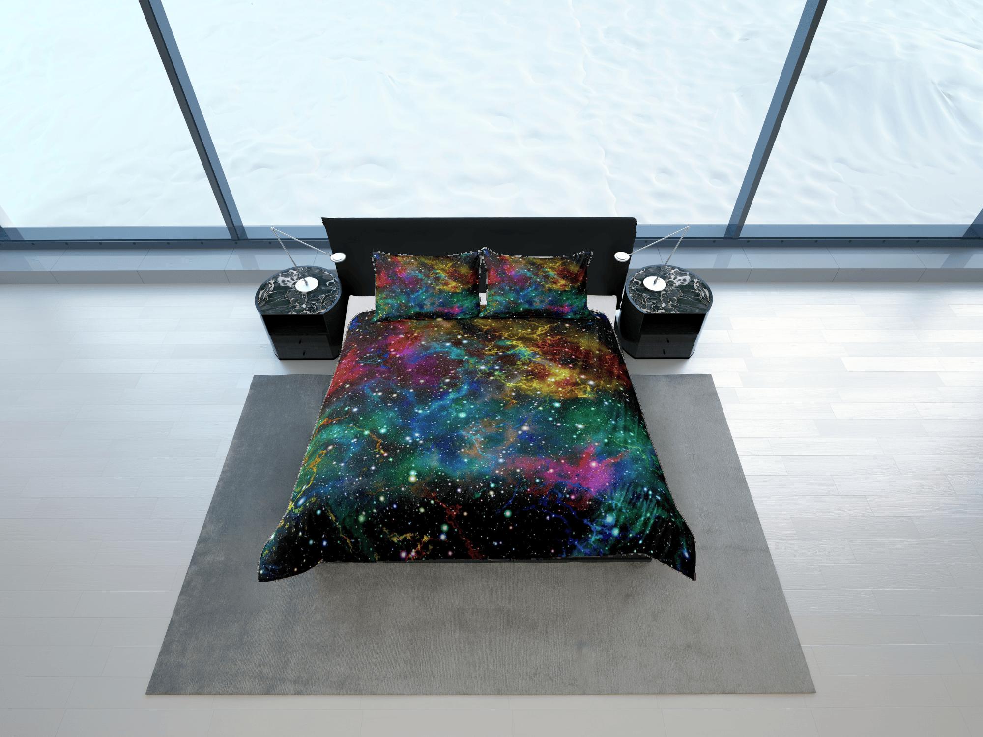 daintyduvet Colorful galaxy bedding, 3D outer space bedding set full, cosmic duvet cover king, queen, dorm bedding, toddler bedding aesthetic duvet