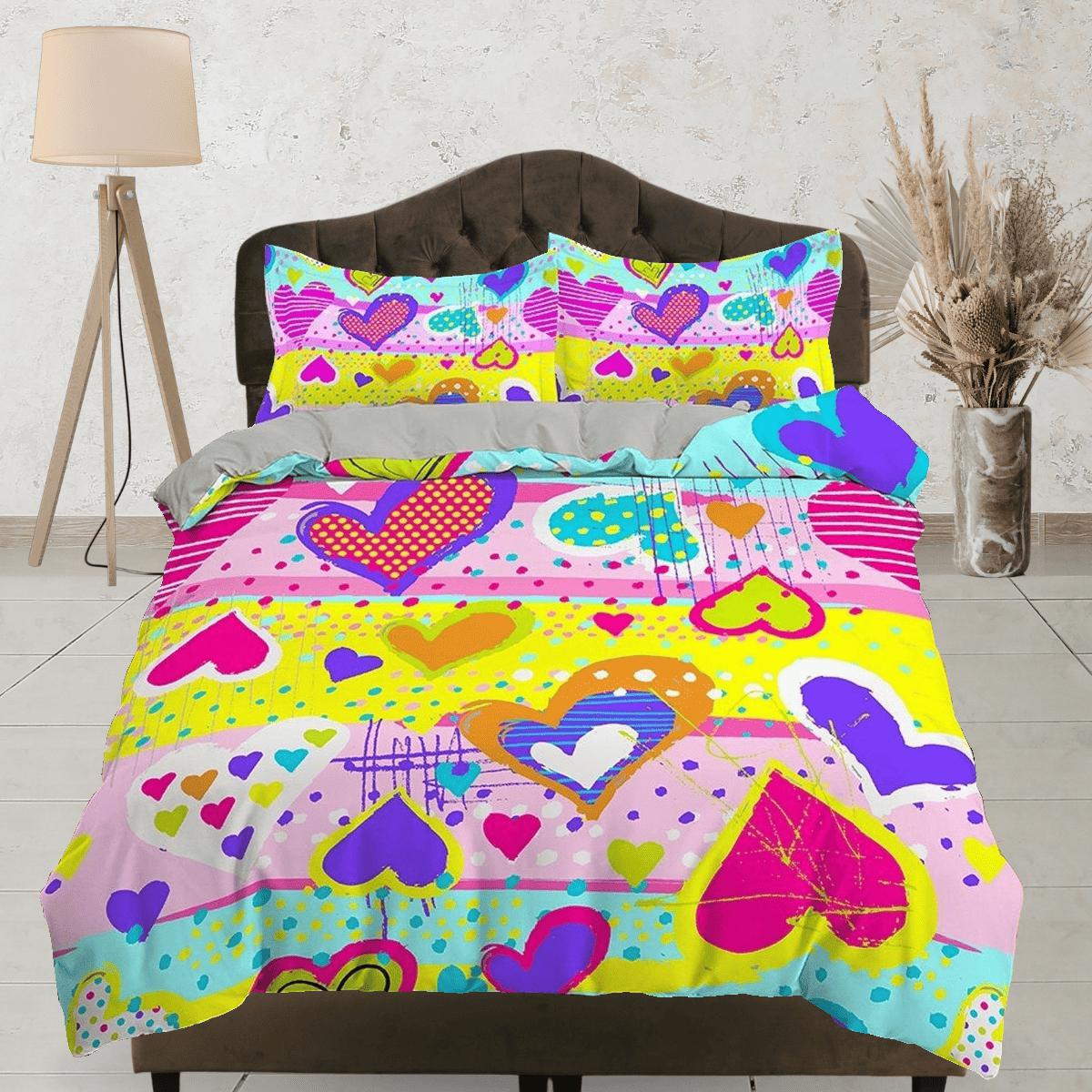 daintyduvet Colorful Hearts Kingdom Toddler Bedding, Unique Duvet Cover for Nursery Kids, Crib Bedding, Baby Zipper Bedding, King Queen Full Twin