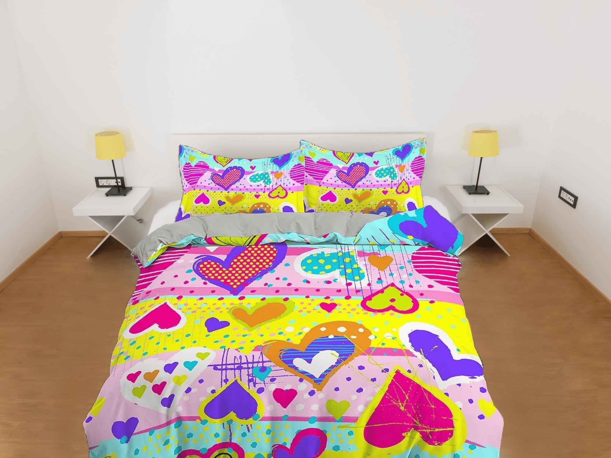 daintyduvet Colorful Hearts Kingdom Toddler Bedding, Unique Duvet Cover for Nursery Kids, Crib Bedding, Baby Zipper Bedding, King Queen Full Twin